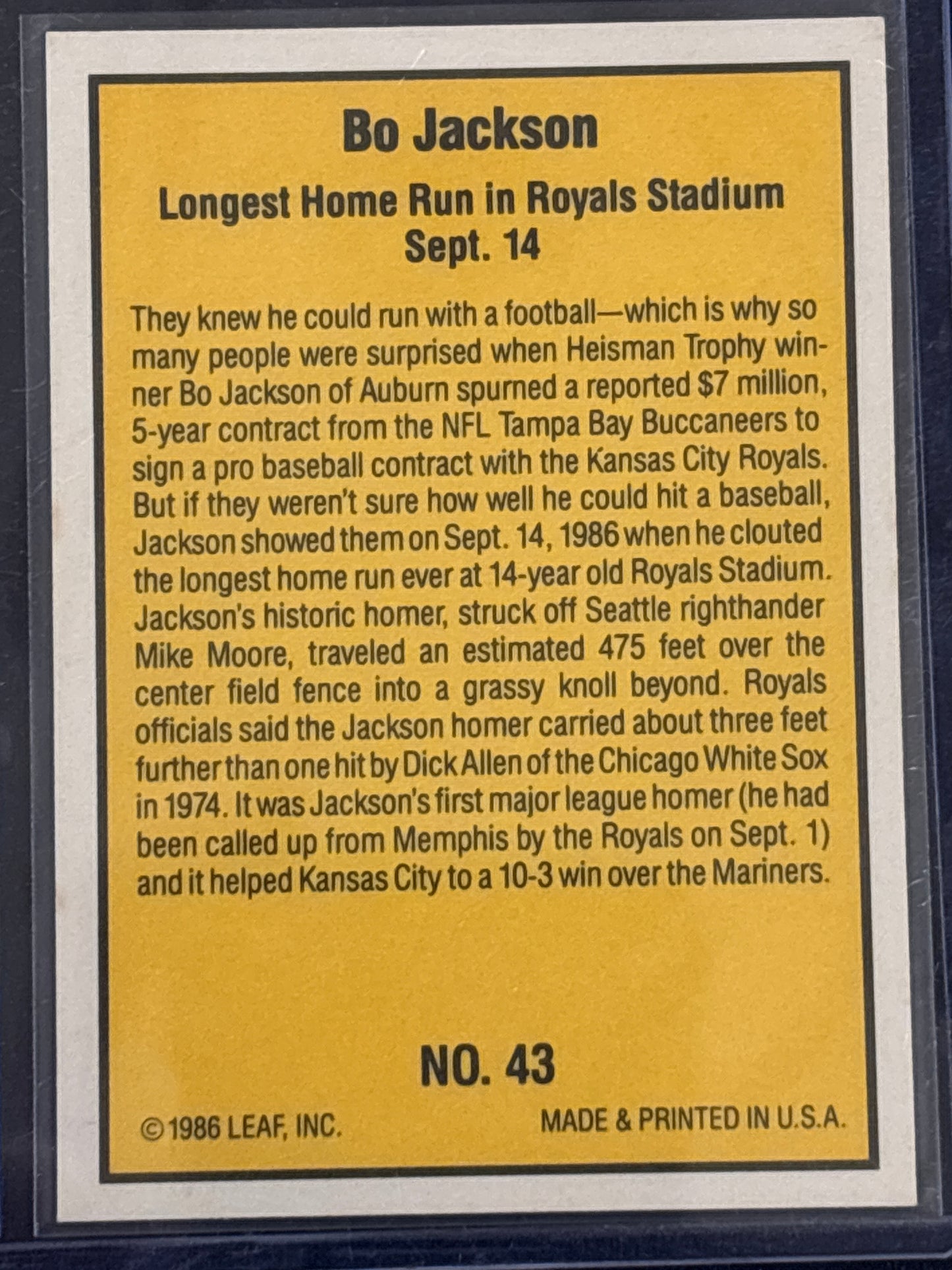 1986 Donruss Highlights Bo Jackson #43 Highlights