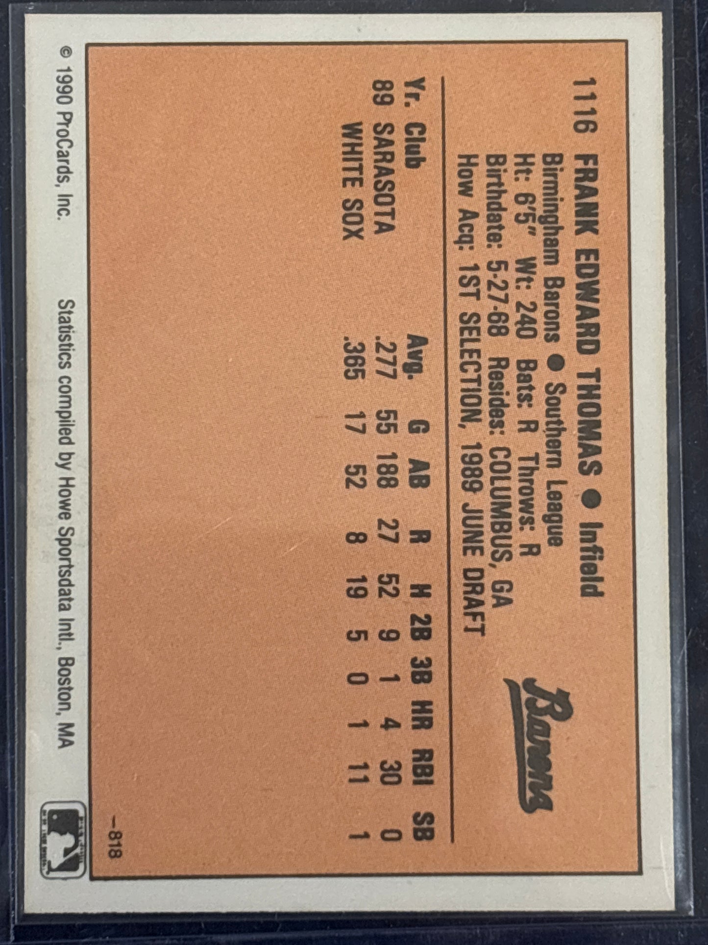 1989 ProCards Birmingham Barons Frank Thomas #1116