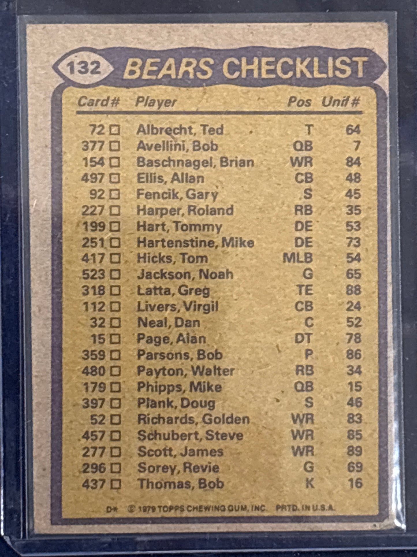 1979 Topps James Scott Alan Page Gary Fencik Walter Payton #132