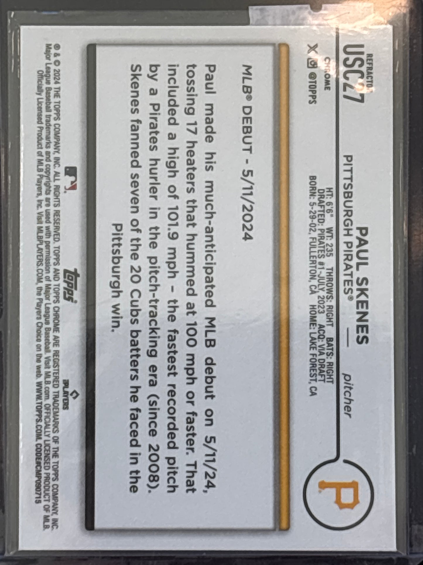 2024 Topps Chrome Update Series Paul Skenes #USC-27 RC