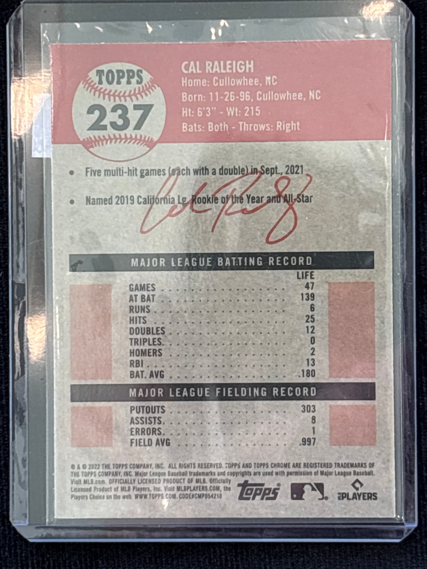 2022 Topps Chrome Cal Raleigh #237 RC