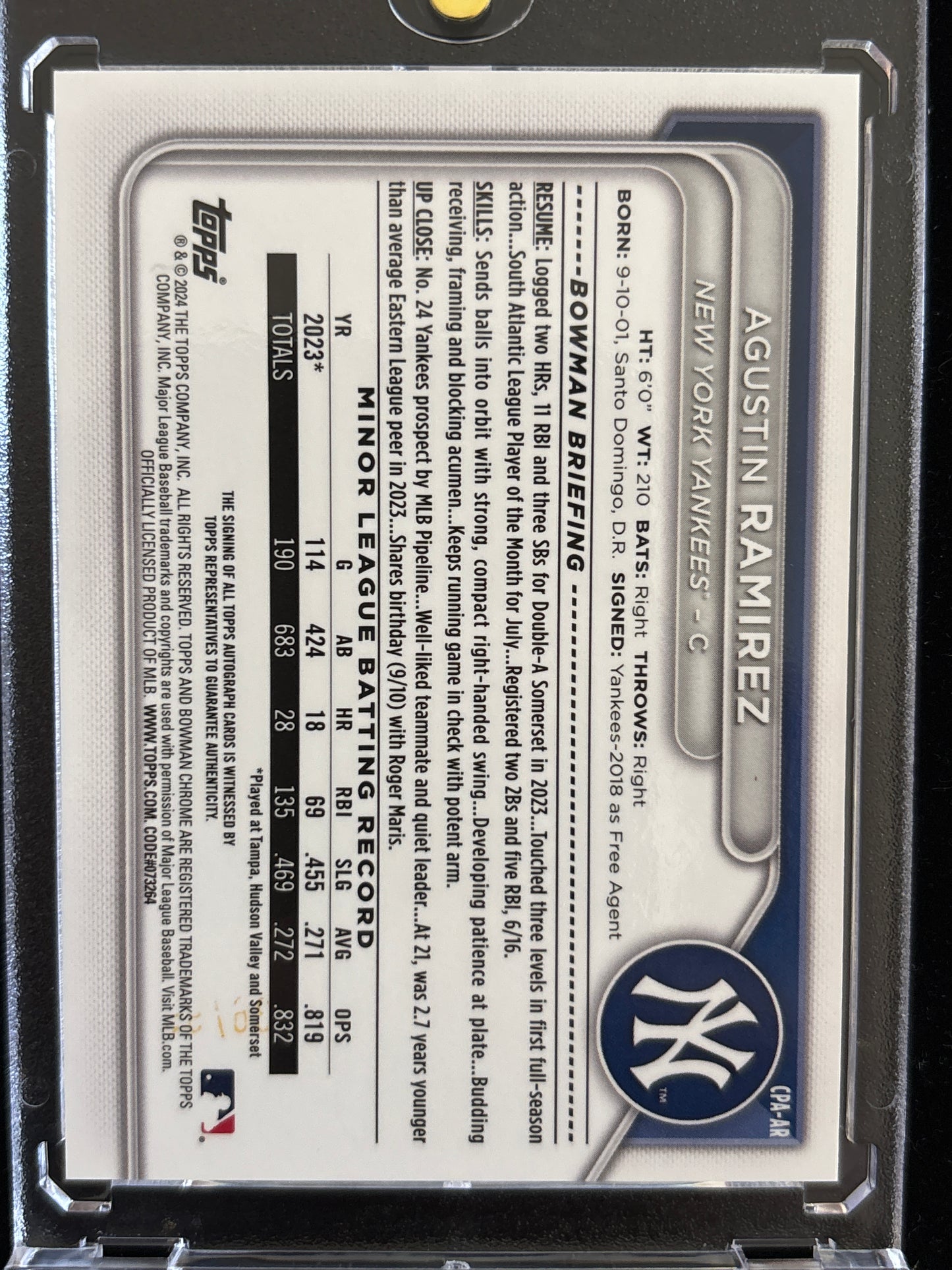2024 Bowman Chrome Agustin Ramirez #CPA-AR Green Refractor /99 1st Bowman