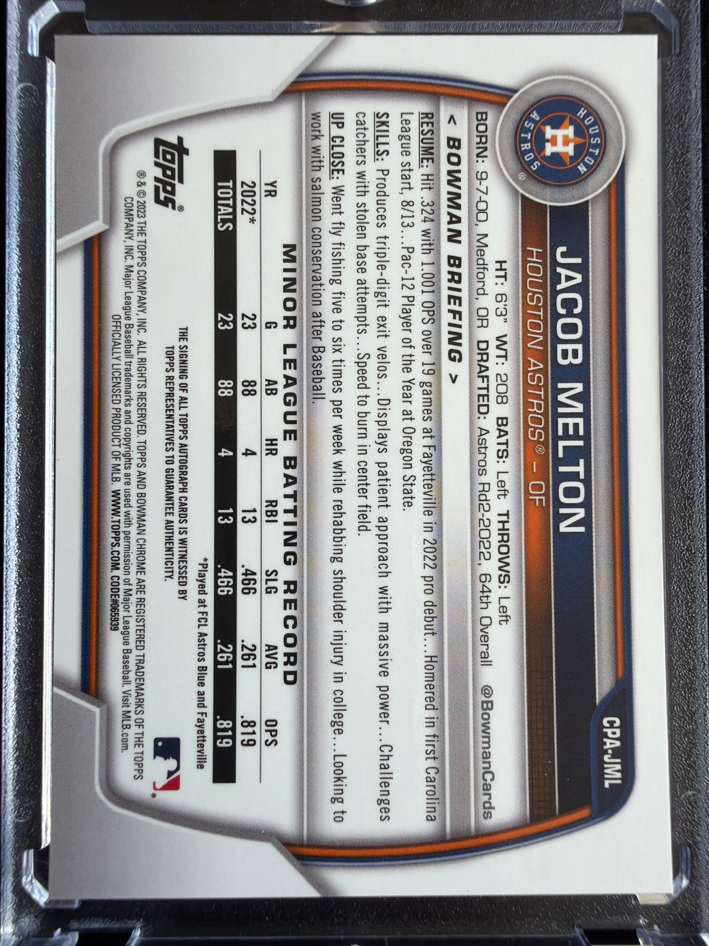 2023 Topps Bowman Chrome Jacob Melton #CPA-JML Green Refractor /99