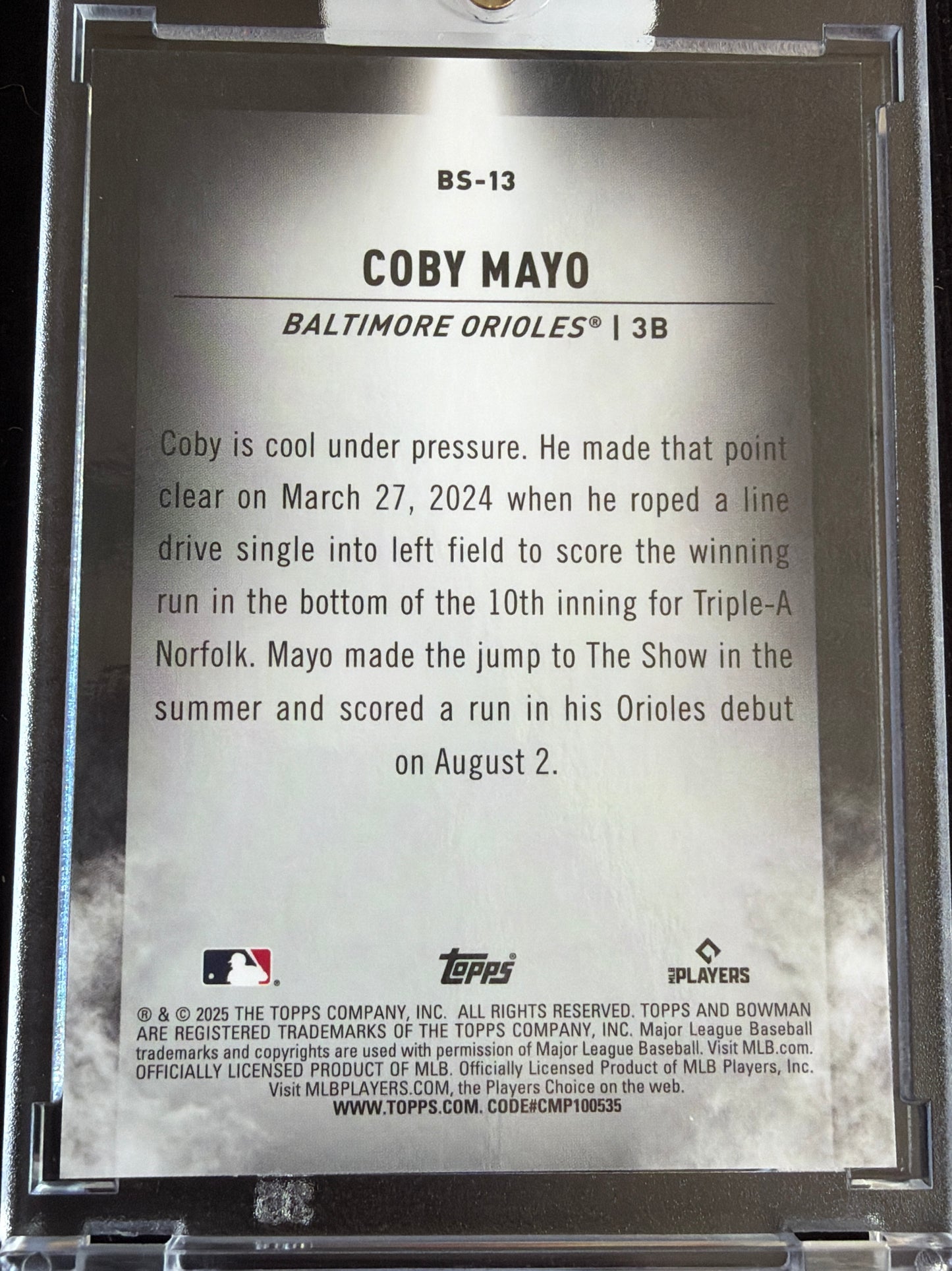 2025 Topps Bowman Chrome Coby Mayo #BS-13 RC