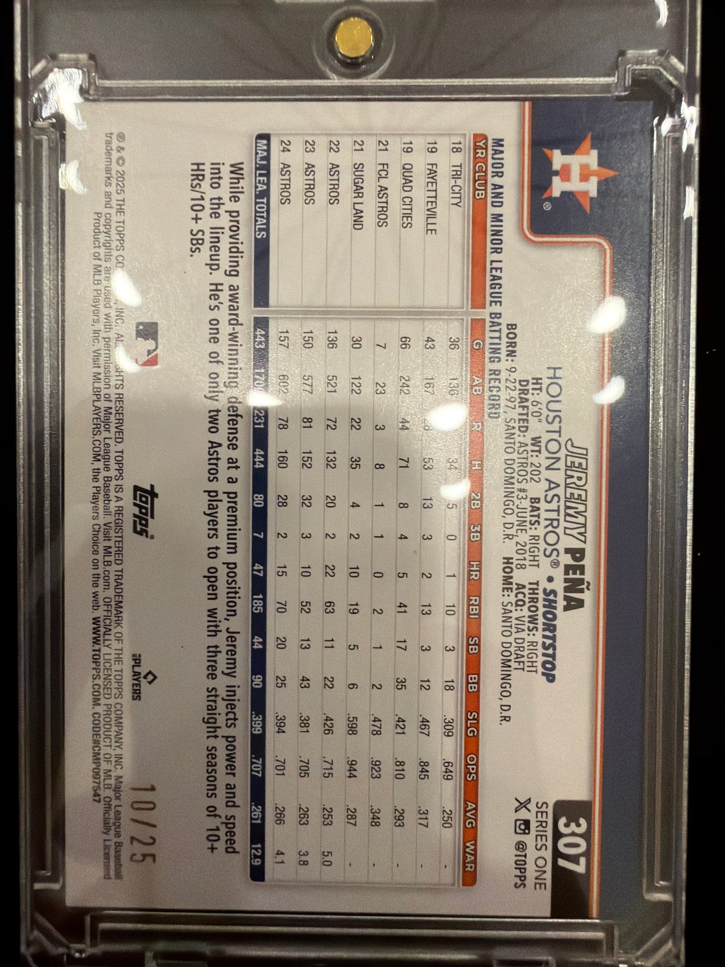 2025 Topps Series One Jeremy Peña #307 Orange Foil