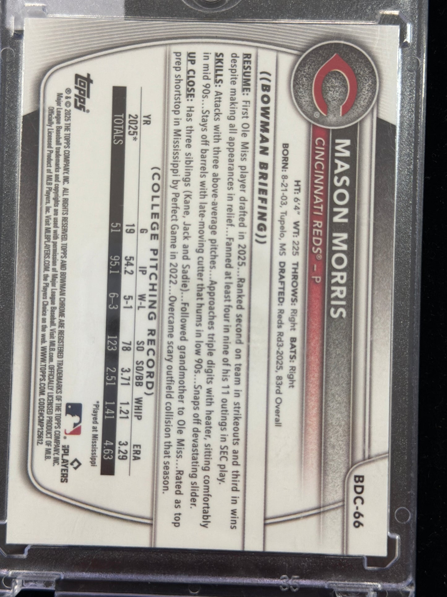 2023 Bowman Chrome Mason Morris #BDC-66 Yellow Refractor /75