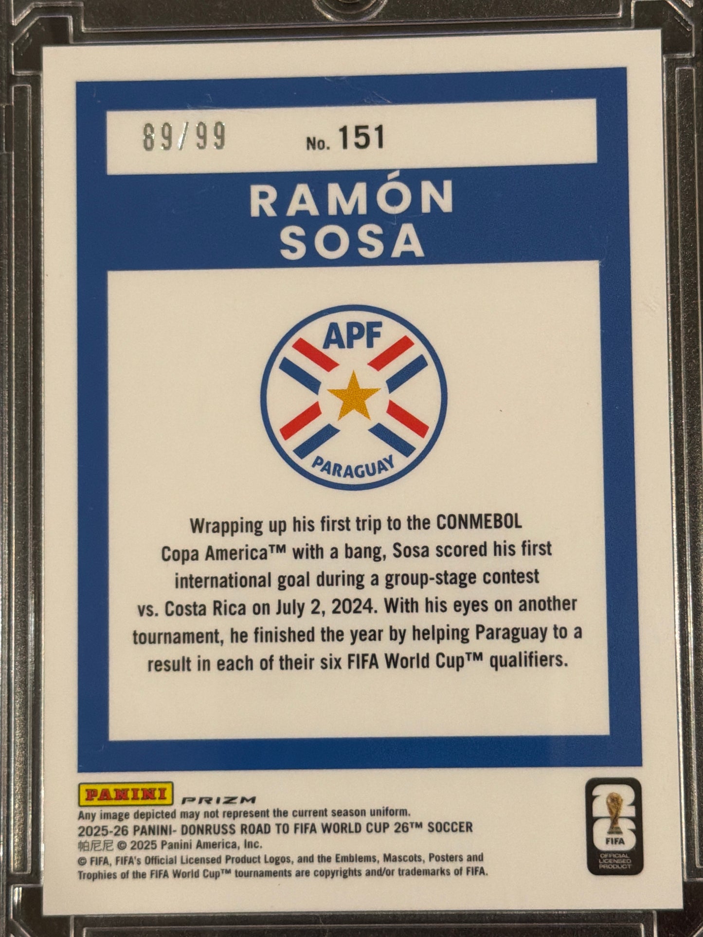2025 Panini Donruss Optic FIFA Cup 26 Ramón Sosa #151 Orange Velocity Prizm /99