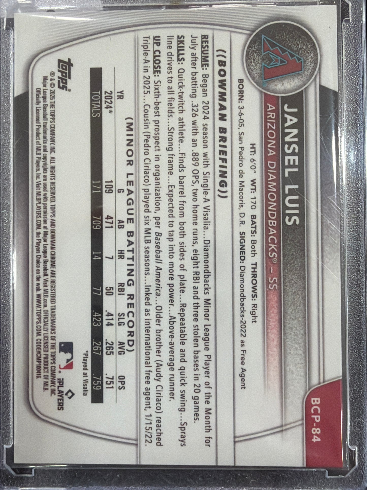 2024 Topps Bowman Chrome Jansel Luis #BCP-84 Gold Shimmer Refractor