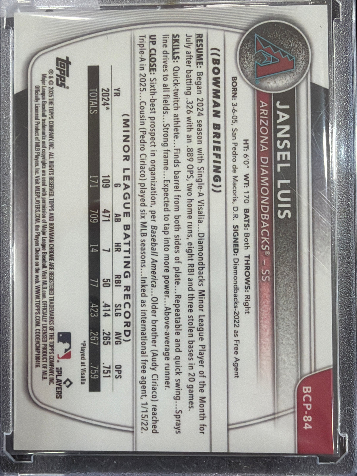 2025 Topps Bowman Chrome Jansel Luis #BCP-84 Gold Shimmer Refractor
