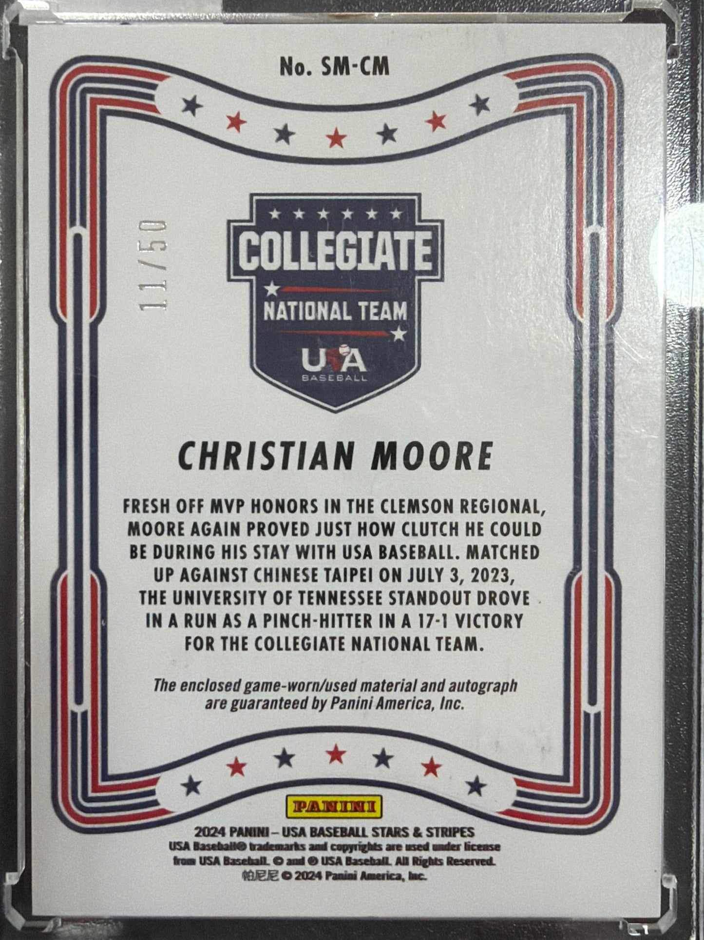 2024 Panini USA Stars & Stripes Christian Moore #SM-CM /50 Patch Memorabilia