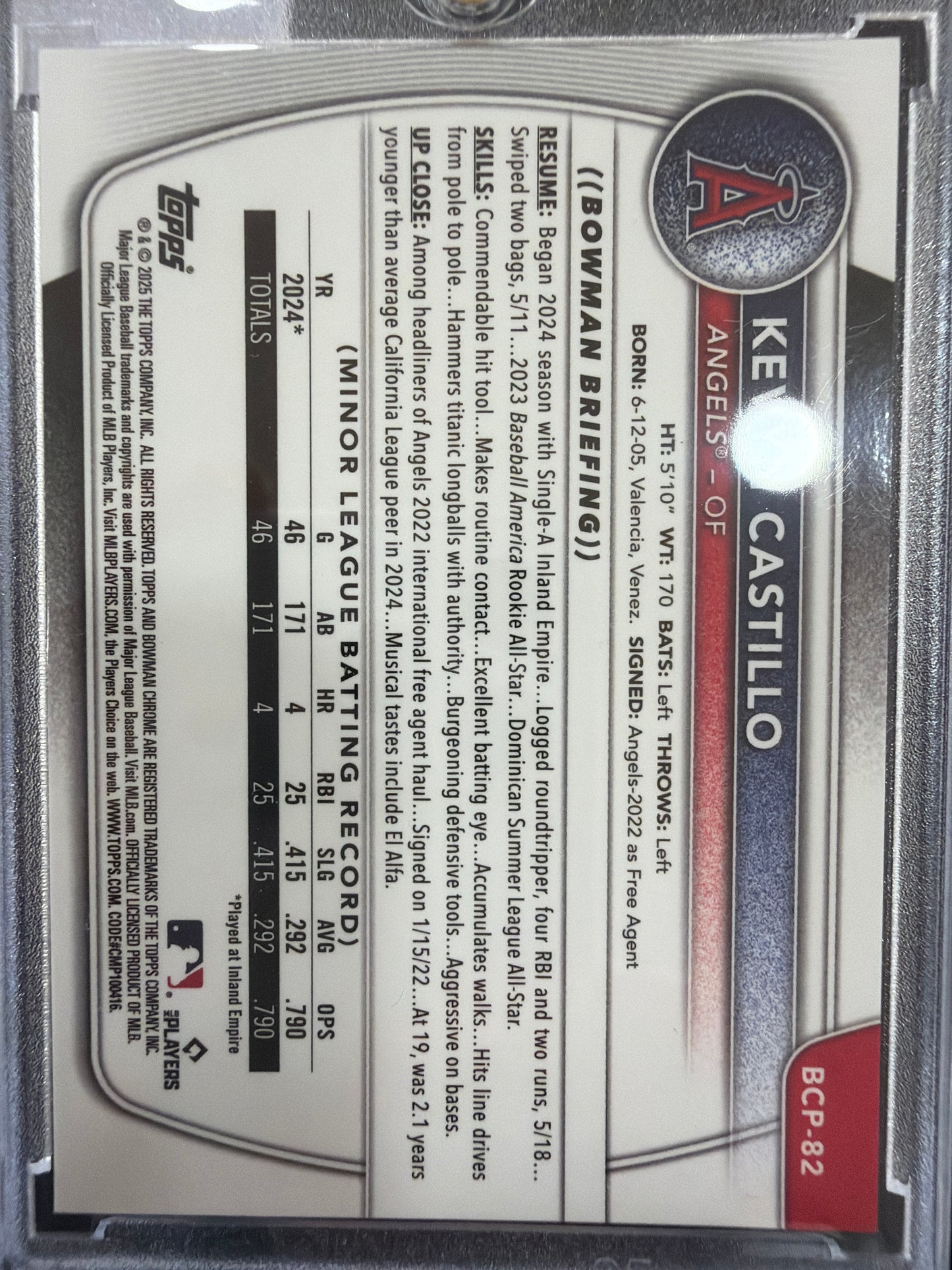 2024 Bowman Chrome Kevyn Castillo #BCP-82 Orange Shimmer Refractor