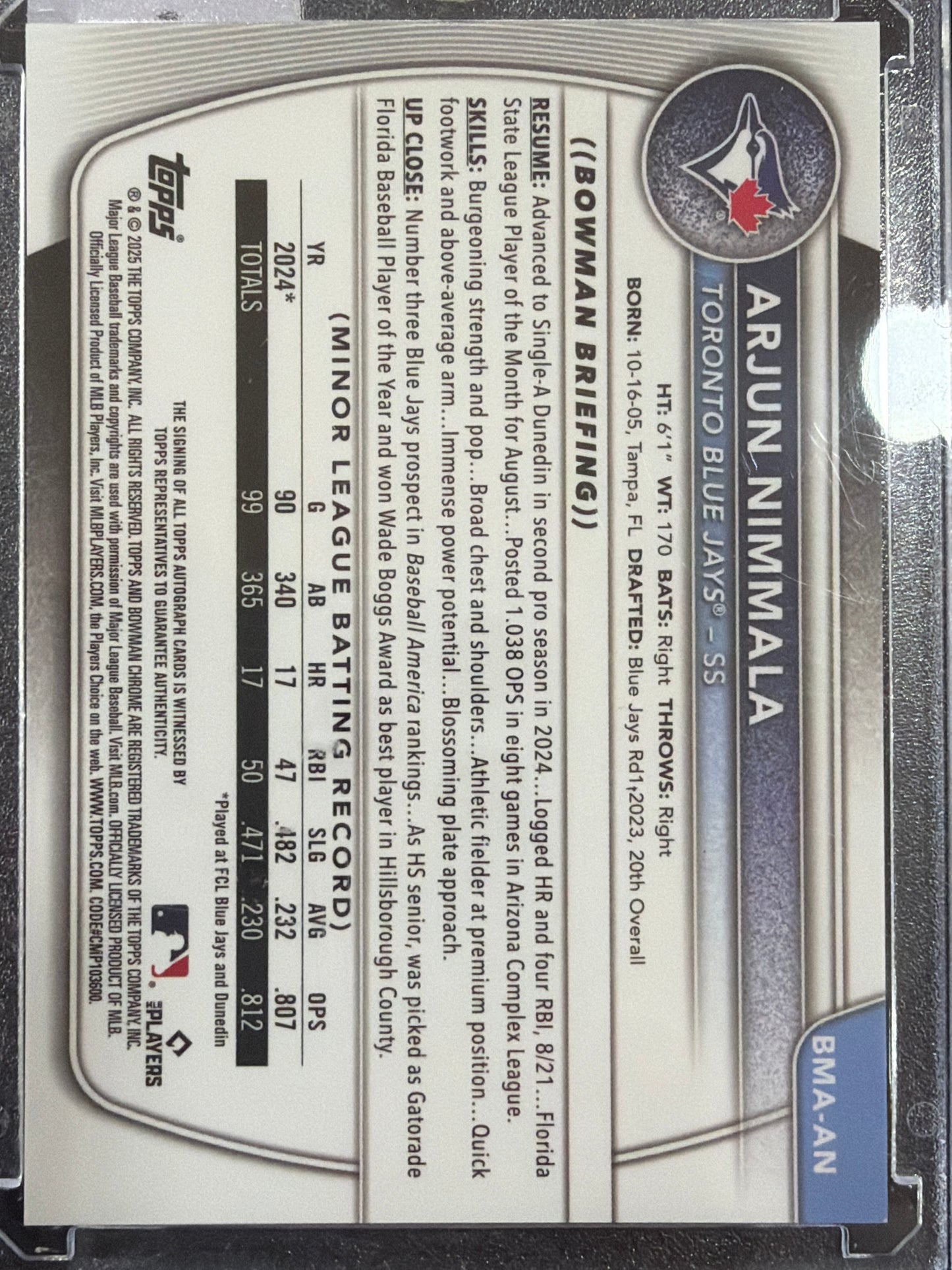 2024 Topps Bowman Chrome Arjun Nimmala #BMA-AN Mojo Refractor