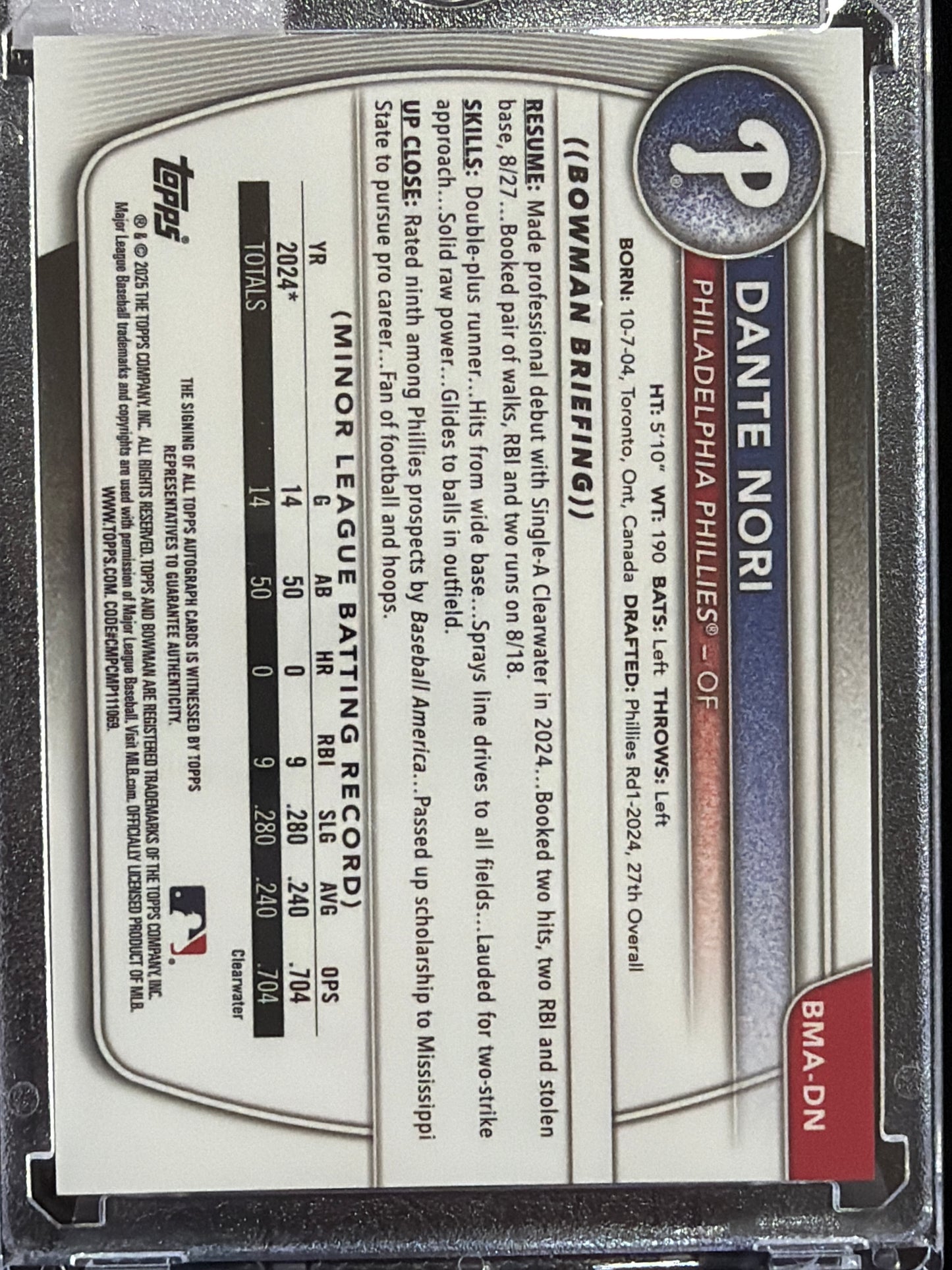 2024 Bowman Chrome Mega Box Dante Nori #BMA-DN Mojo Refractor