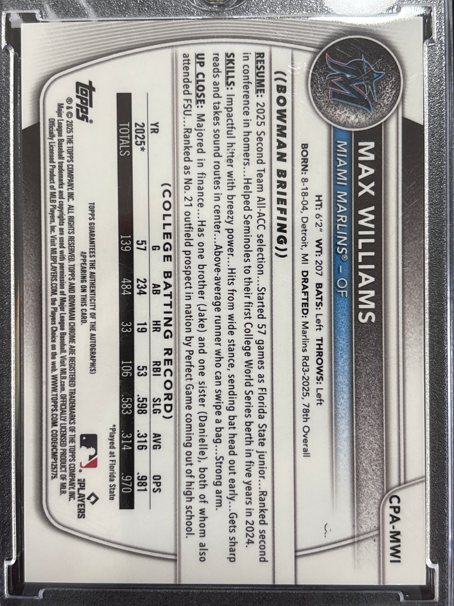 2025 Topps Bowman Chrome Max Williams #CPA-MWI Green Shimmer Refractor /199