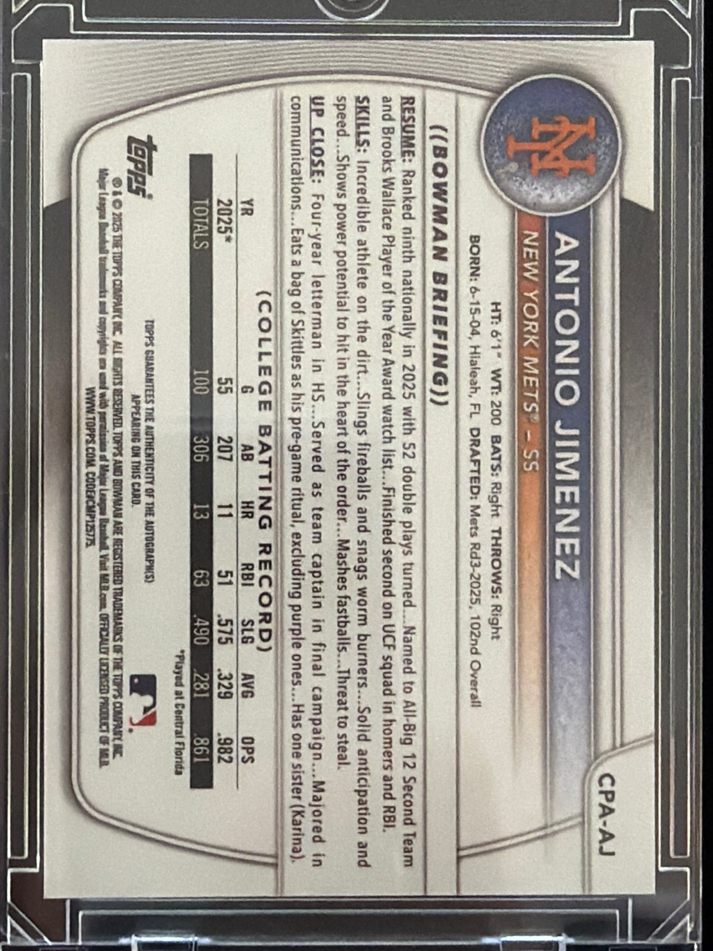 2025 Bowman Chrome Antonio Jimenez #CPA-AJ
