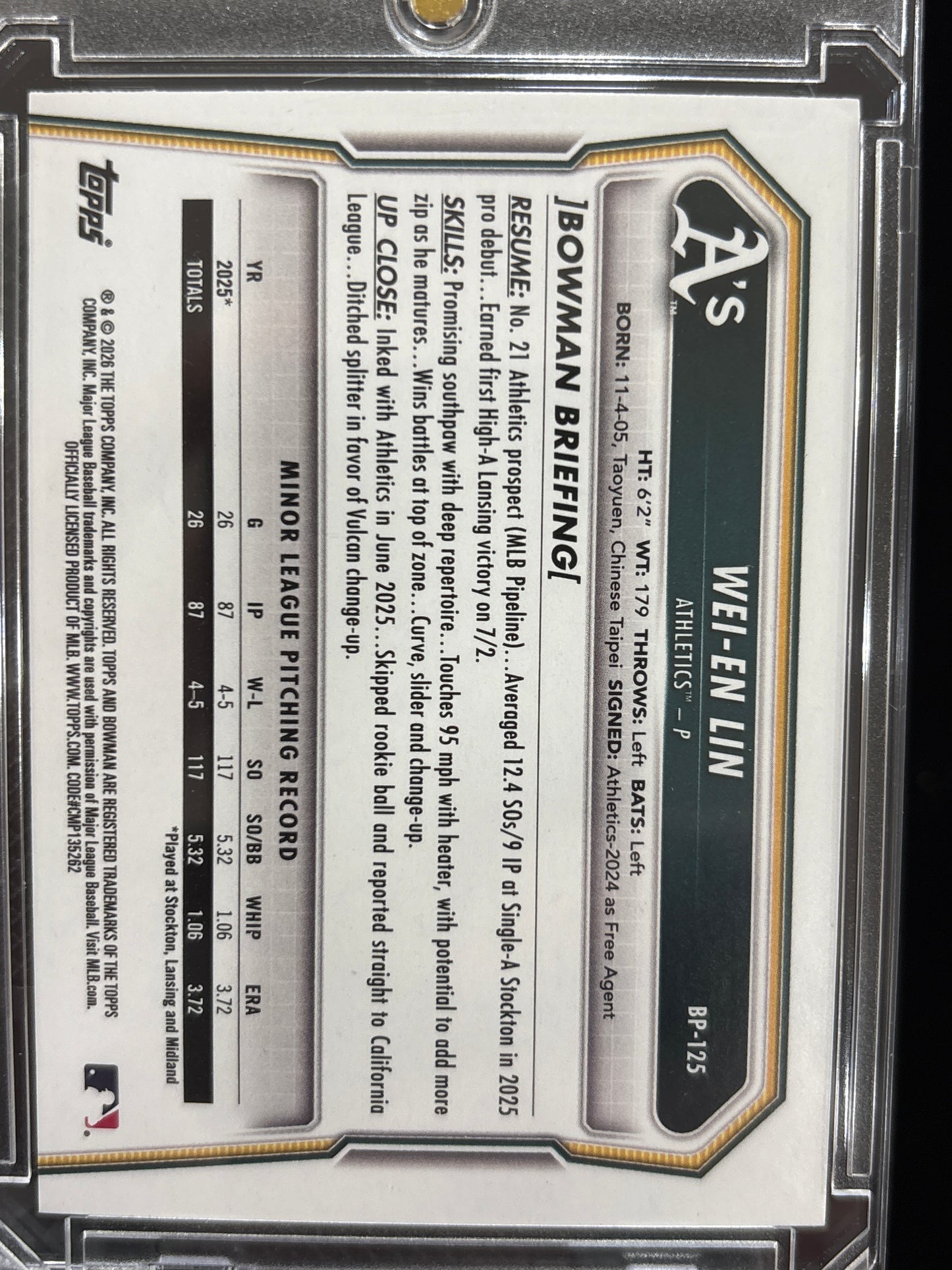 2025 Bowman Wei-En Lin #BP-125 Neon Green /399 1st Bowman