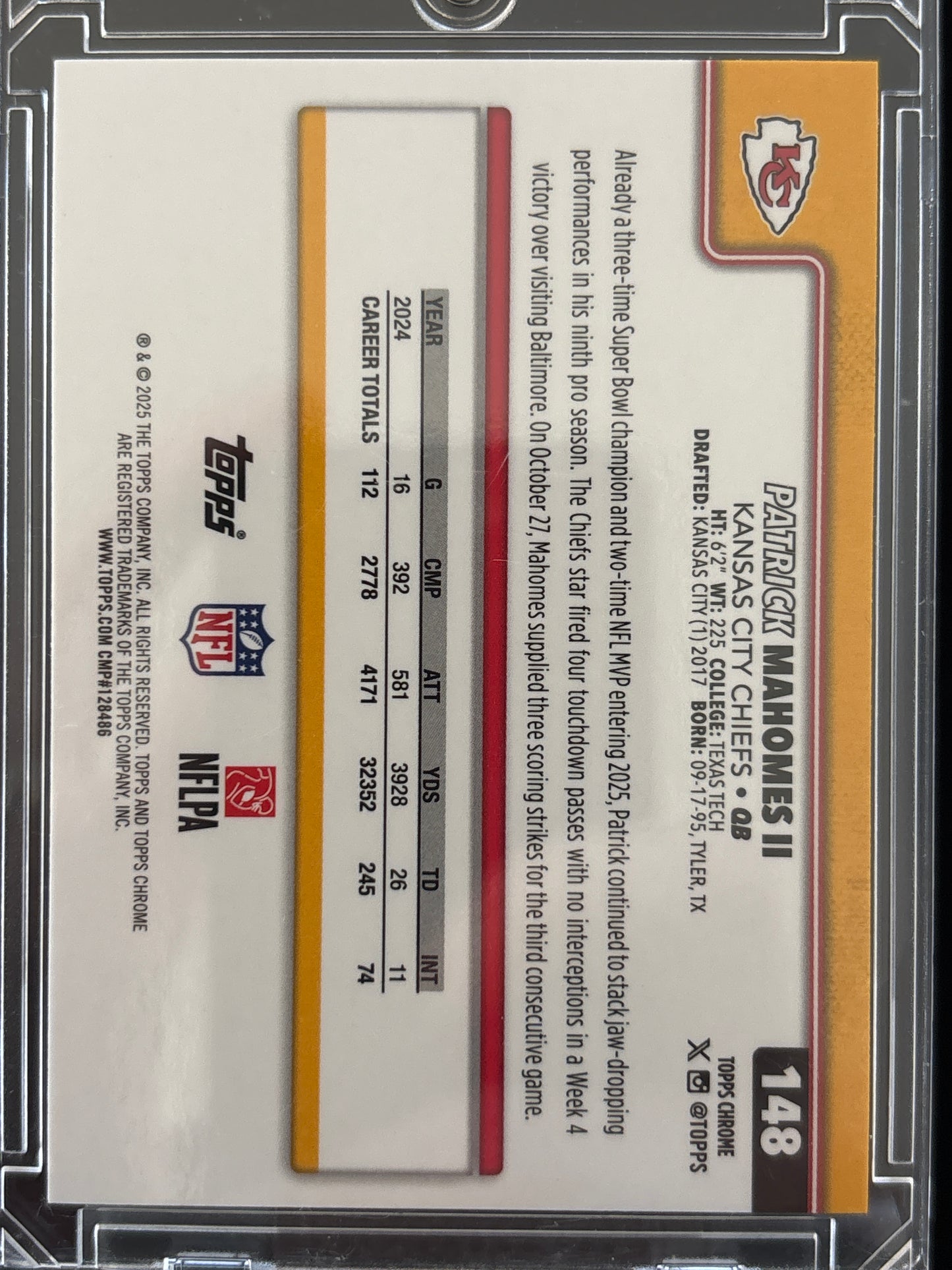 2025 Topps Chrome Patrick Mahomes II #148