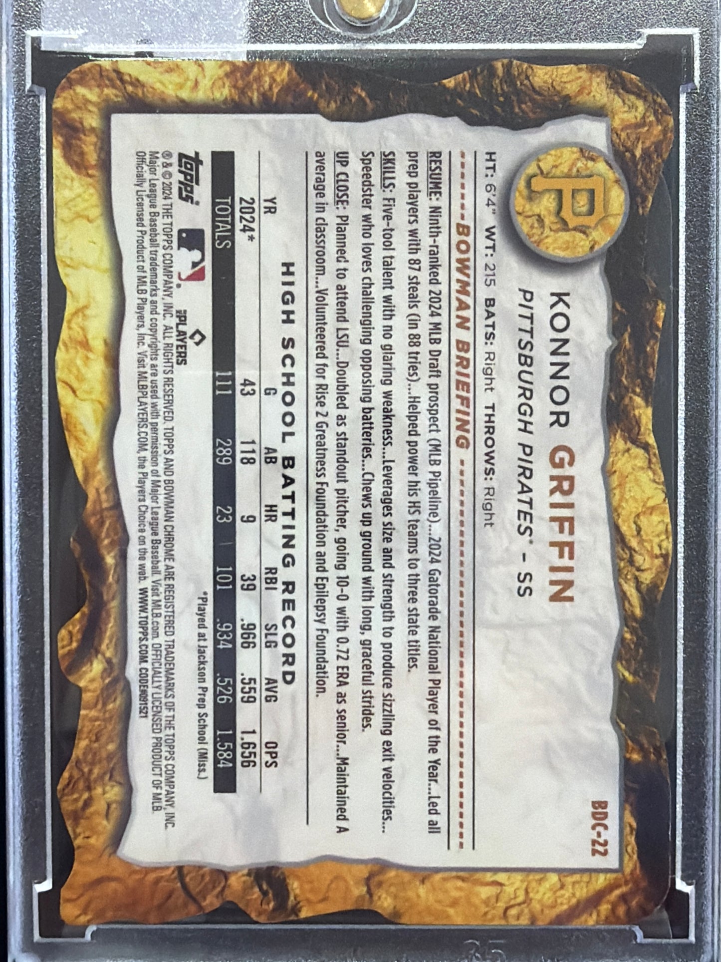2024 Bowman 1st Die-Cut Gold Nugget # /49 Konnor Griffin #BDC-22 Gold Nugget /49