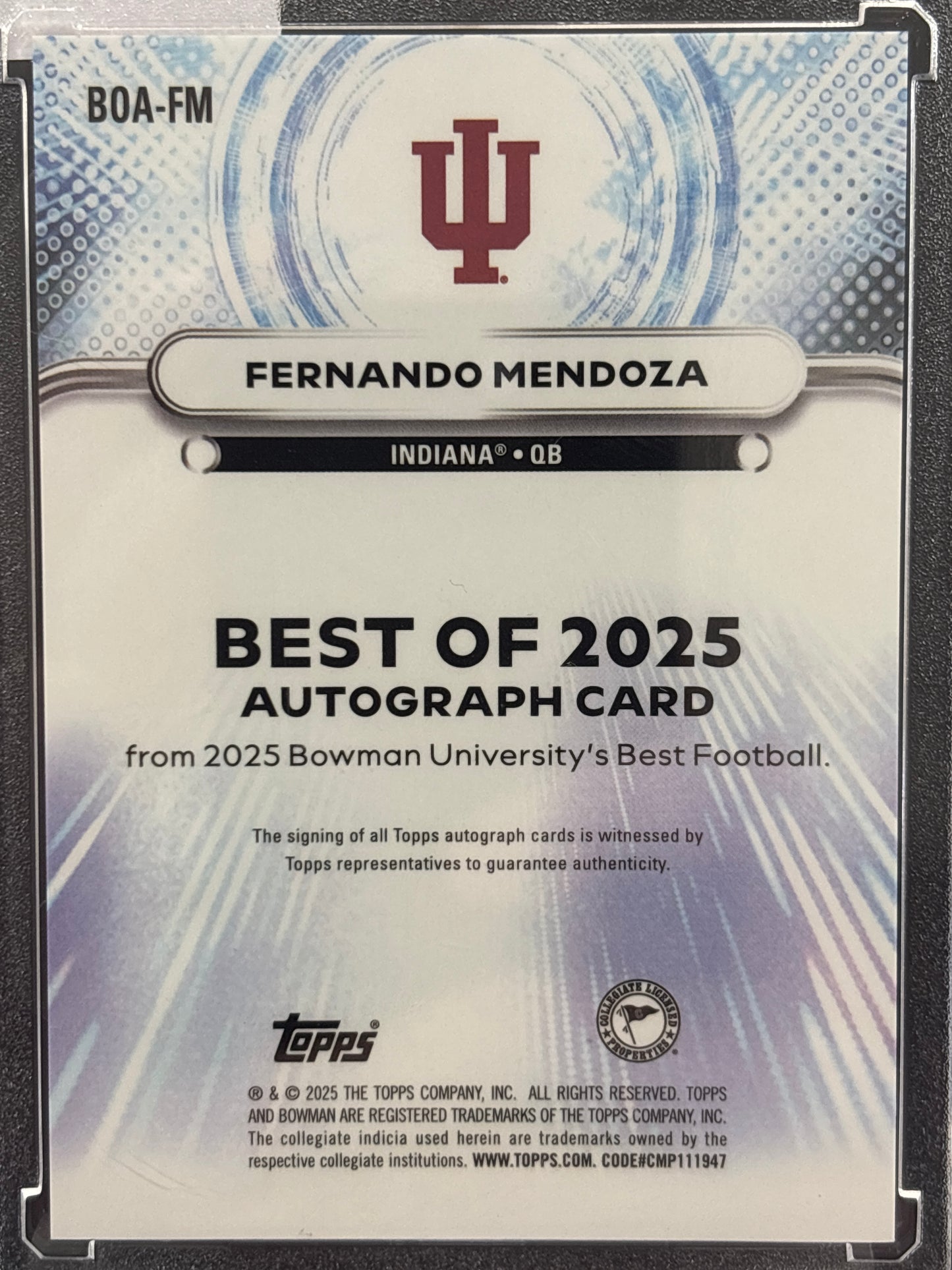 2025 Bowman University Best Fernando Mendoza #BOA-FM Autograph