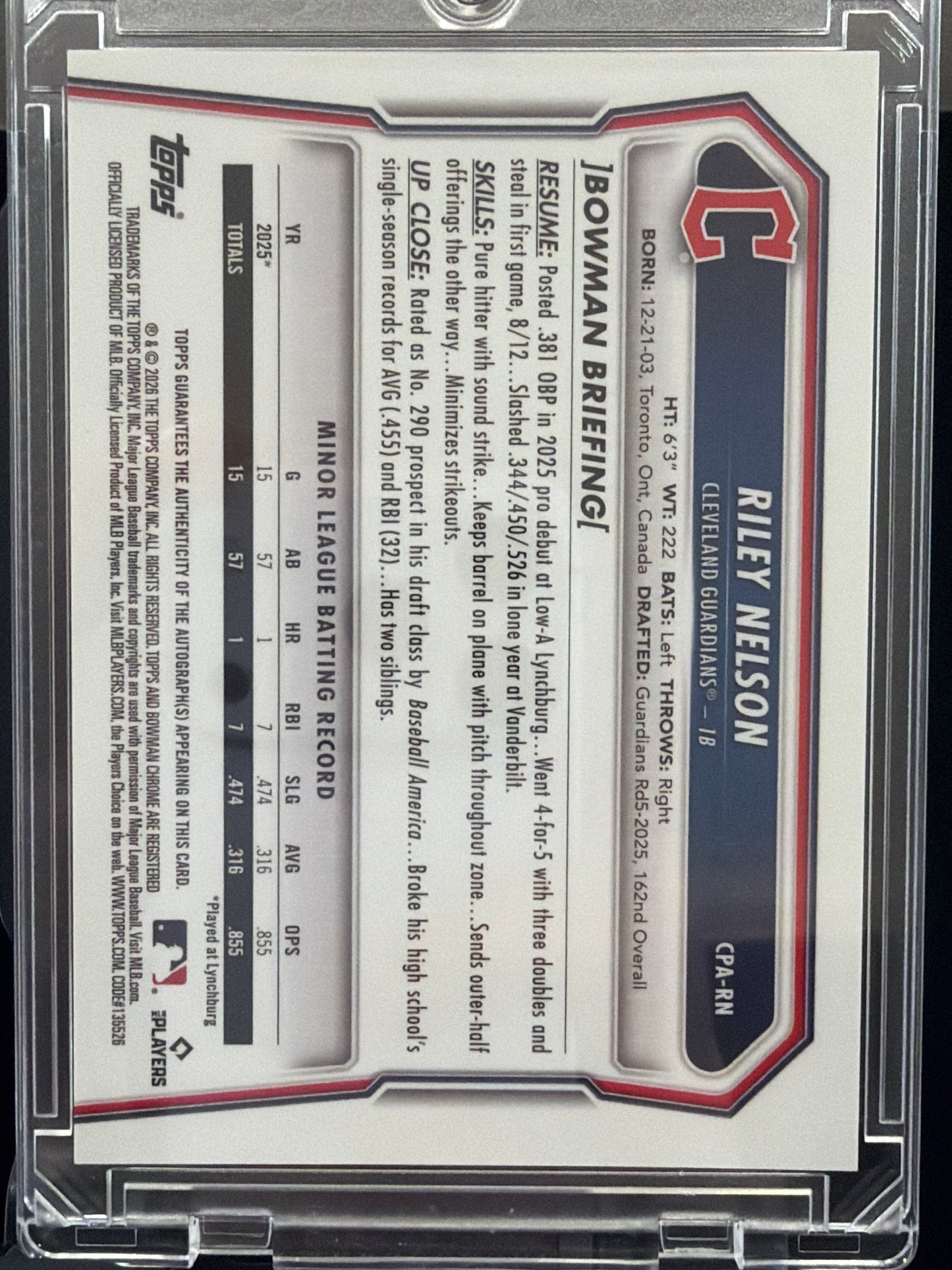 2026 Bowman Riley Nelson #CPA-RN Green Refractor /99