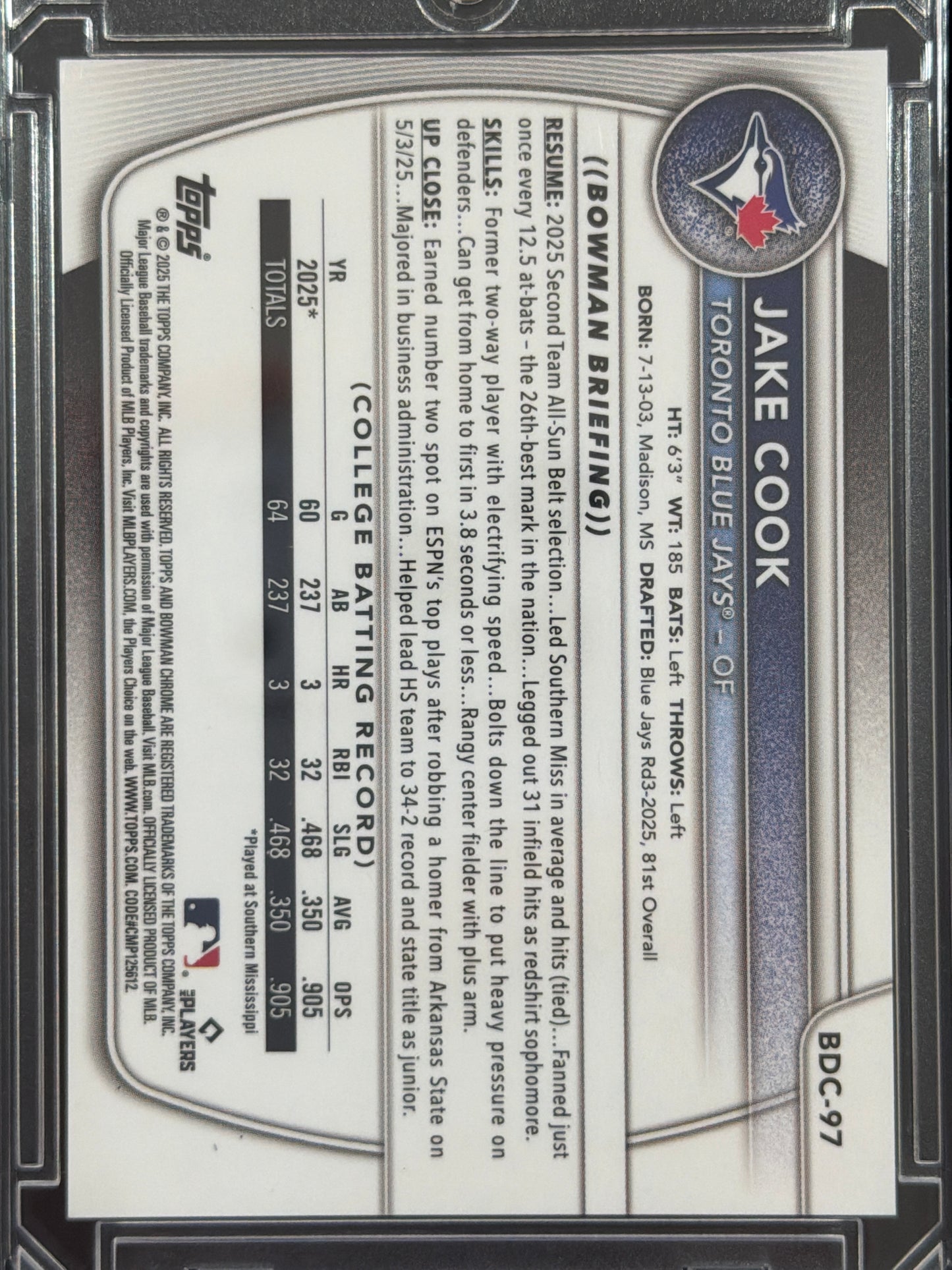2025 Bowman Chrome Jake Cook #BDC-97 Nuts and Bolts Refractor
