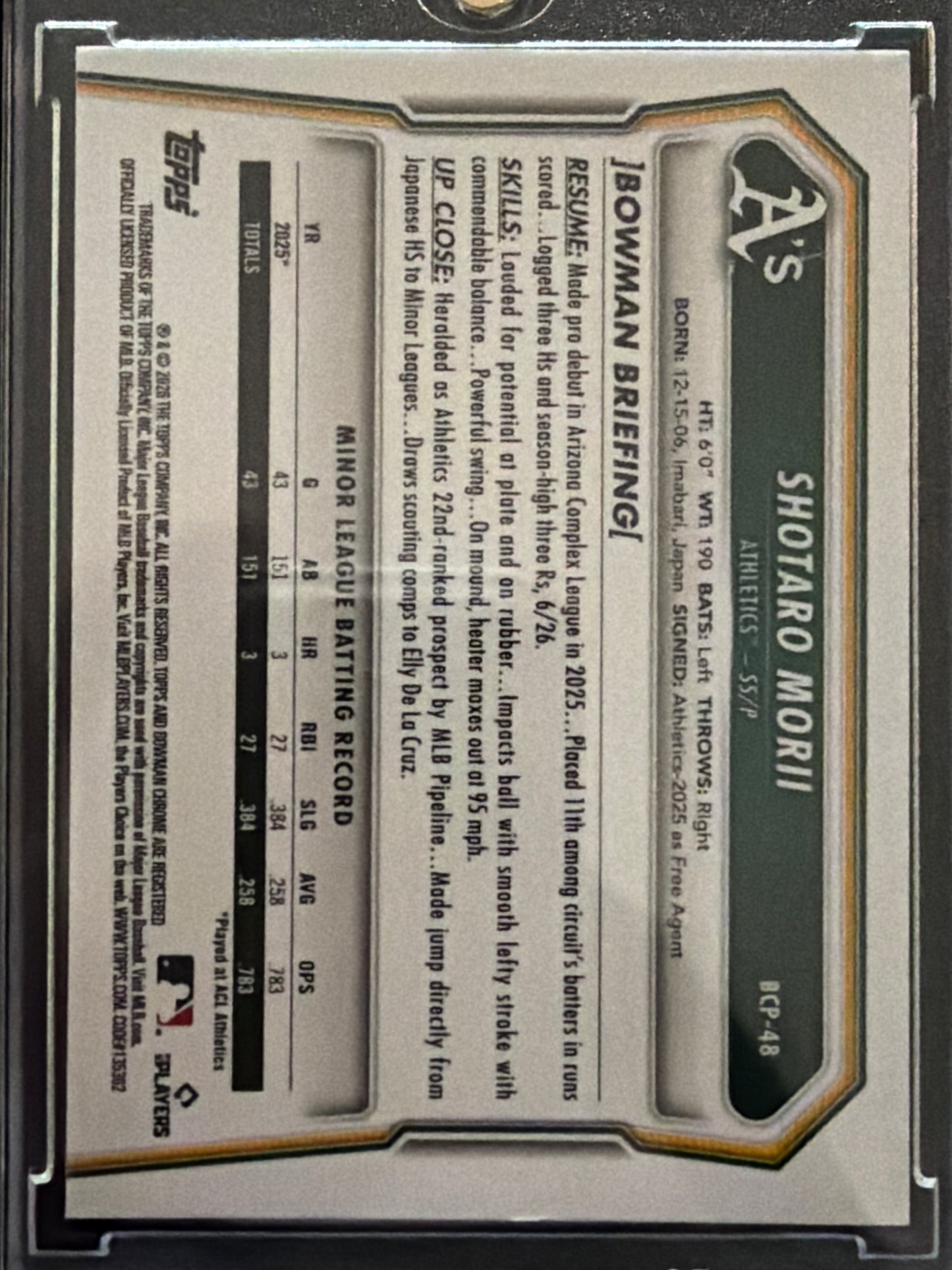 2023 Bowman Chrome Shotaro Morii #BCP-48 Fuchsia Refractor /199