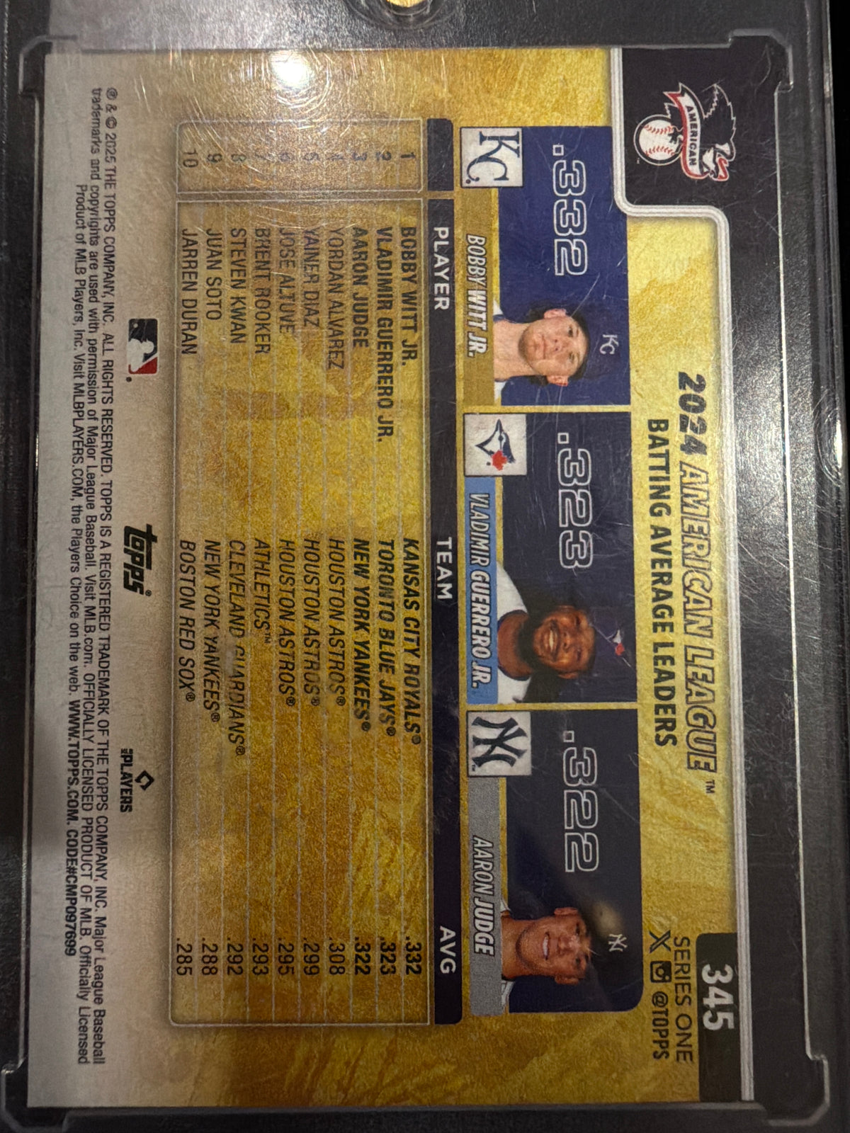 2025 Topps Series One Vladimir Guerrero Jr. Bobby Witt Jr. Aaron Judge #345