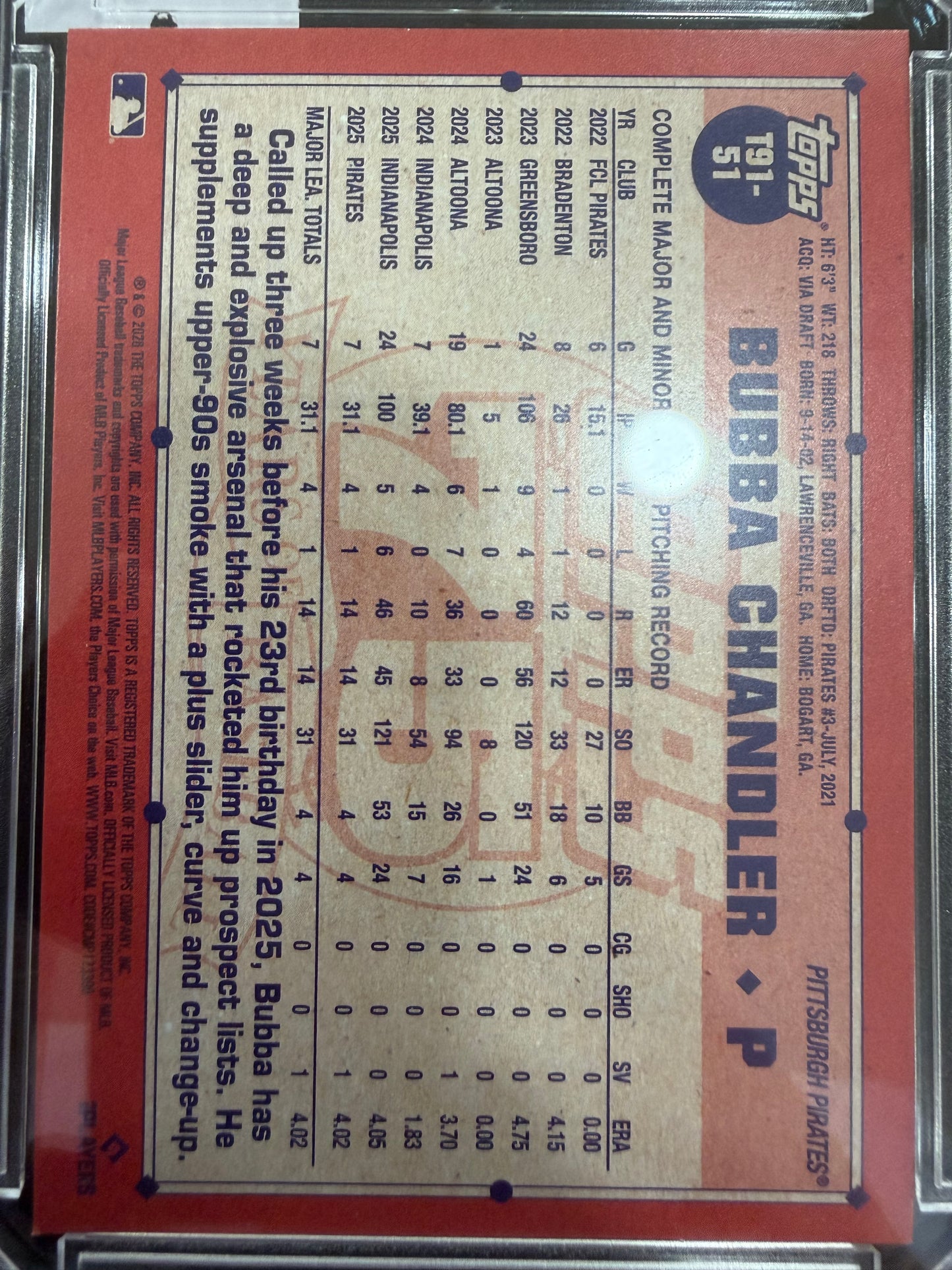 2026 Topps 75 Years of Baseball Bubba Chandler #T91-51 Pink Foilboard RC
