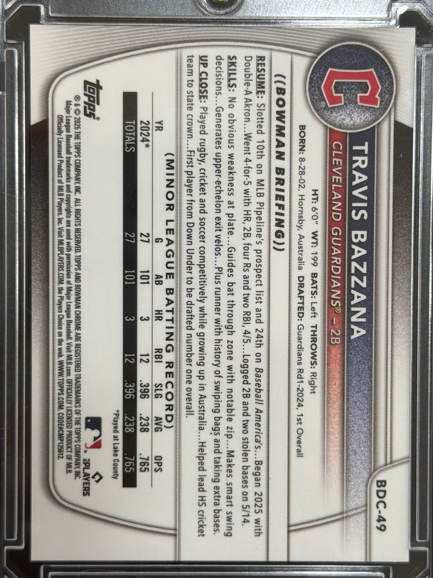 2025 Bowman Draft Chrome Travis Bazzana #BDC-49 Refractor