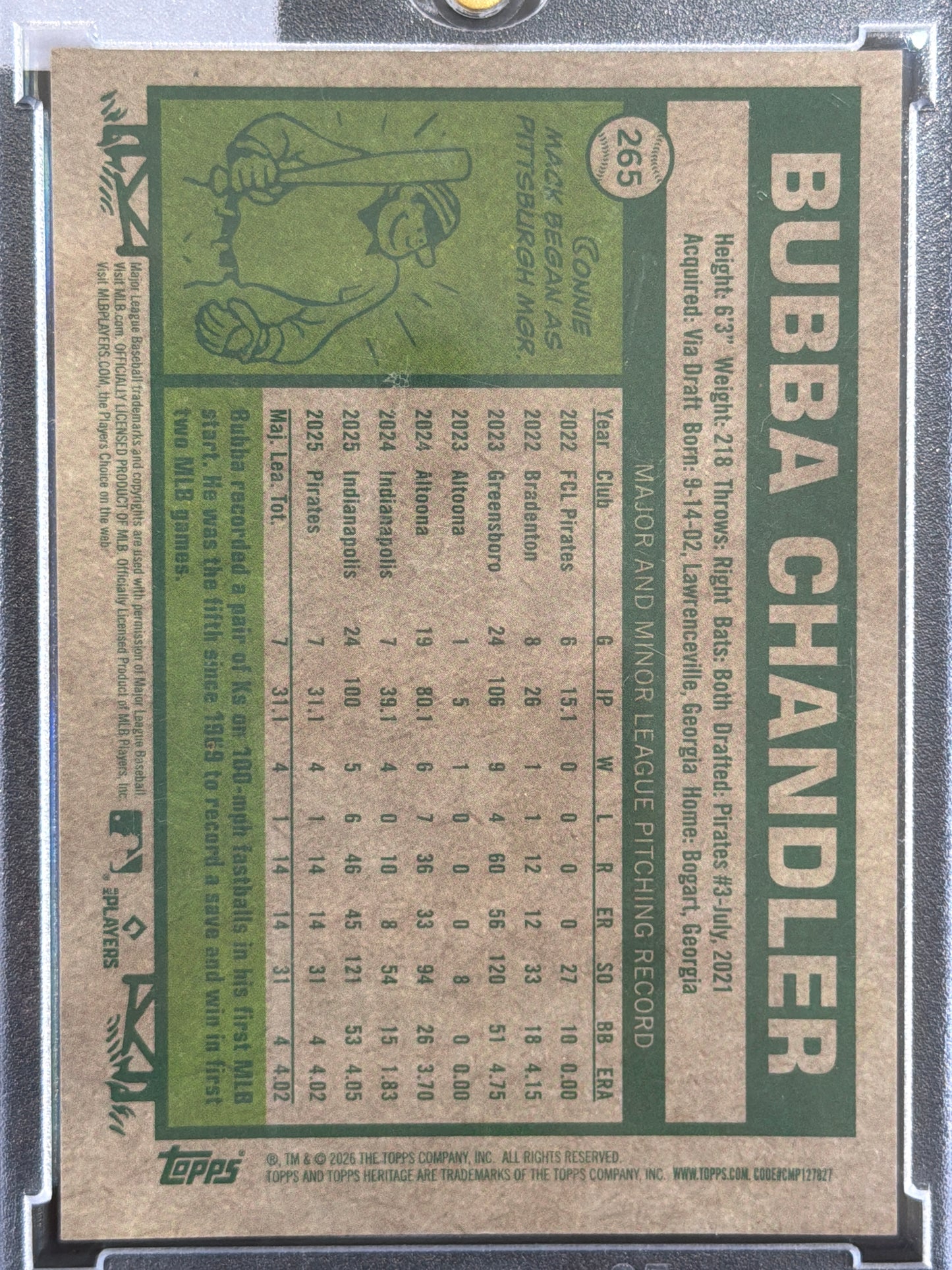 2026 Topps Heritage Bubba Chandler #265 Orange Refractor /25 RC