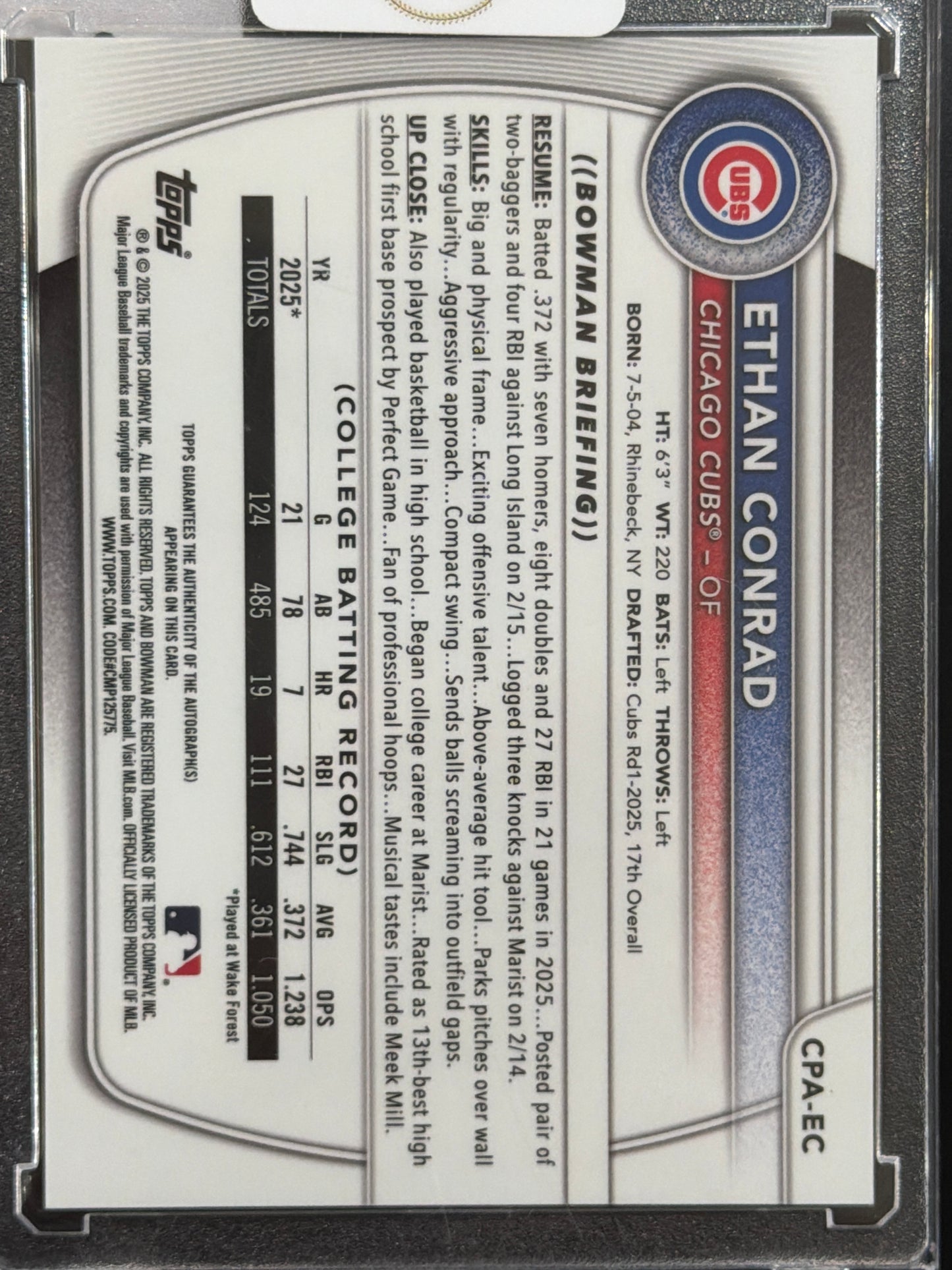 2025 Topps Bowman Chrome Ethan Conrad #CPA-EC Mojo Refractor /150