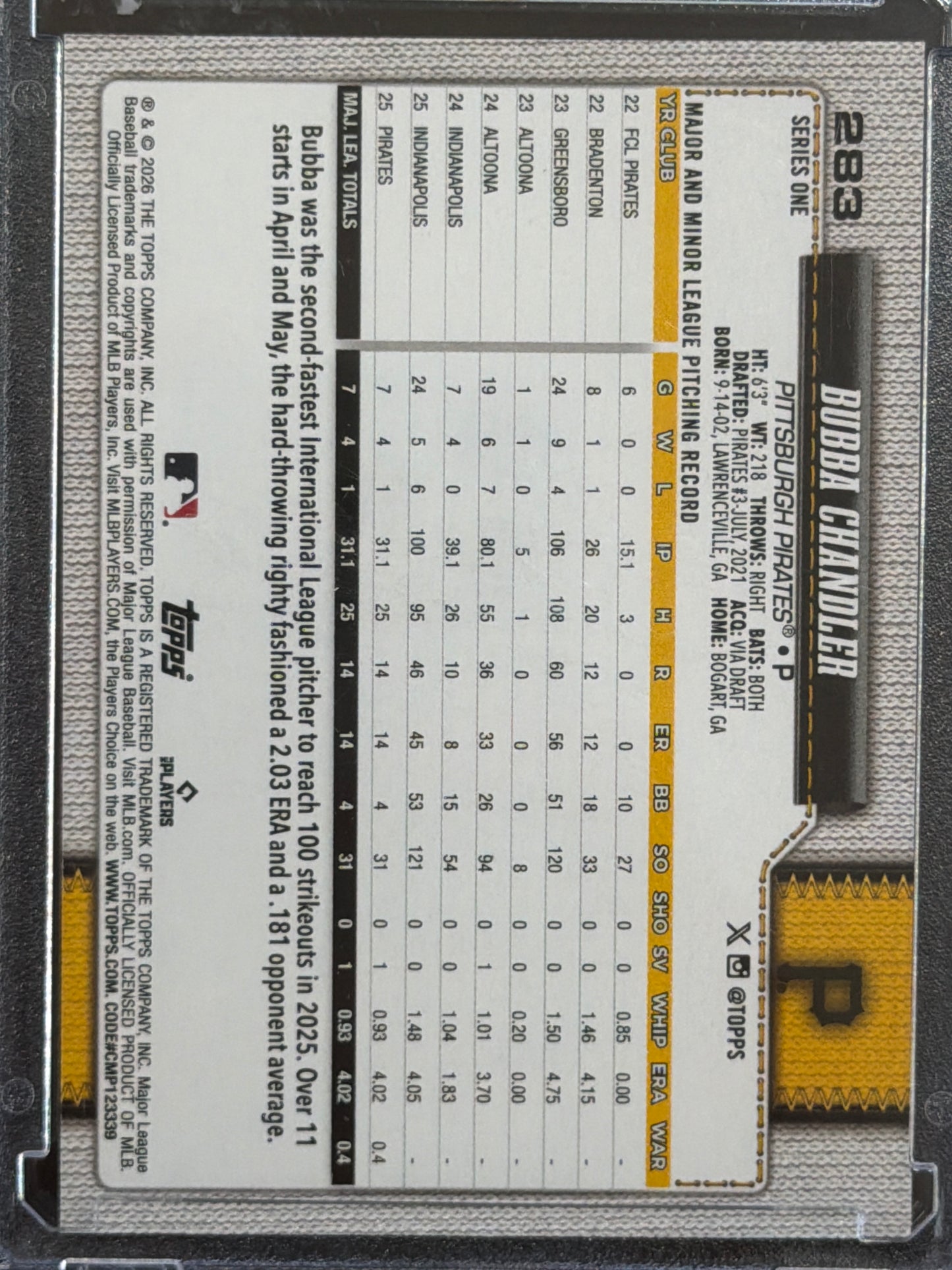 2026 Topps Series One Bubba Chandler #283 RC