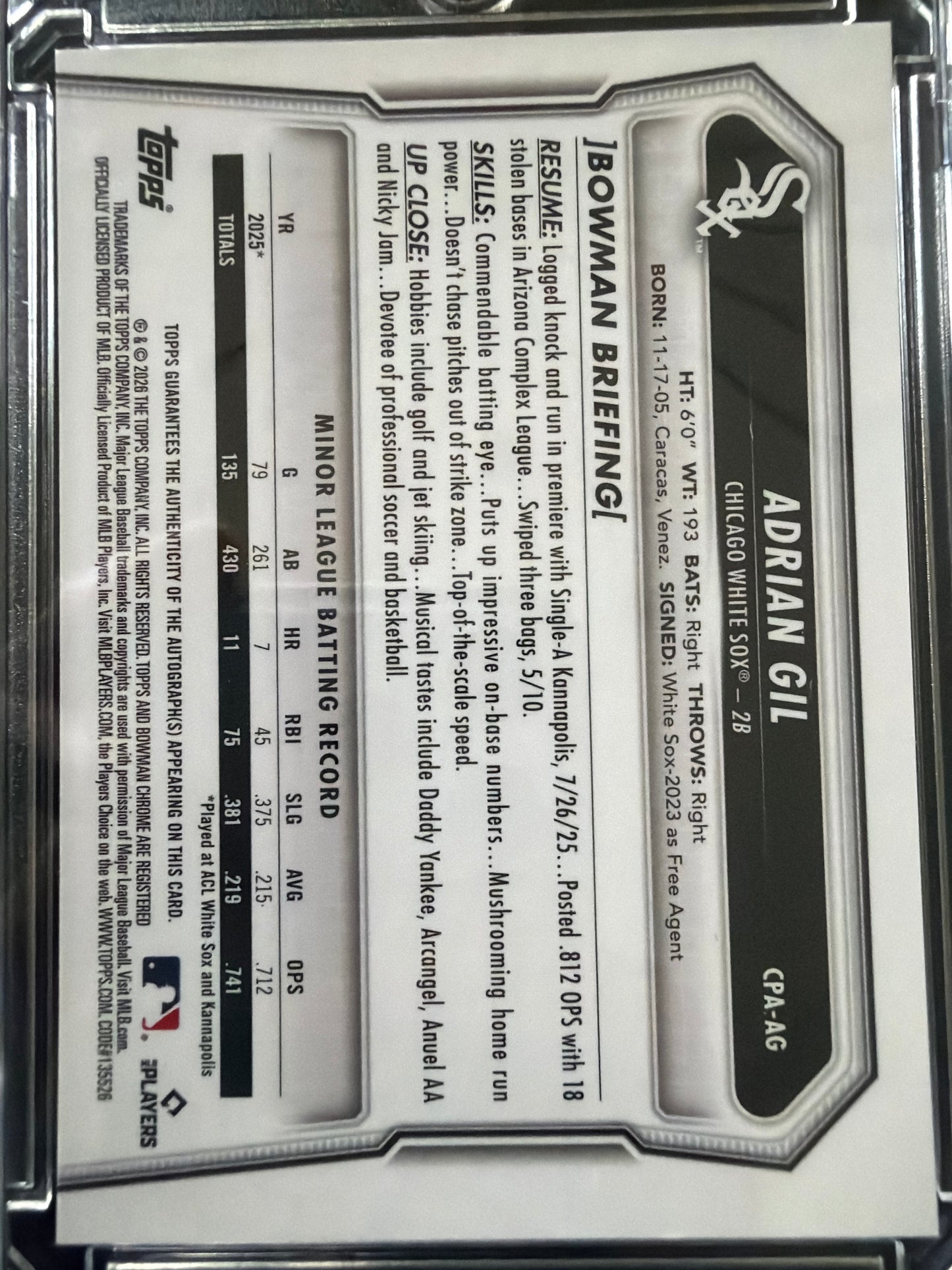 2024 Bowman Chrome Adrian Gil #CPA-AG Yellow Refractor /75