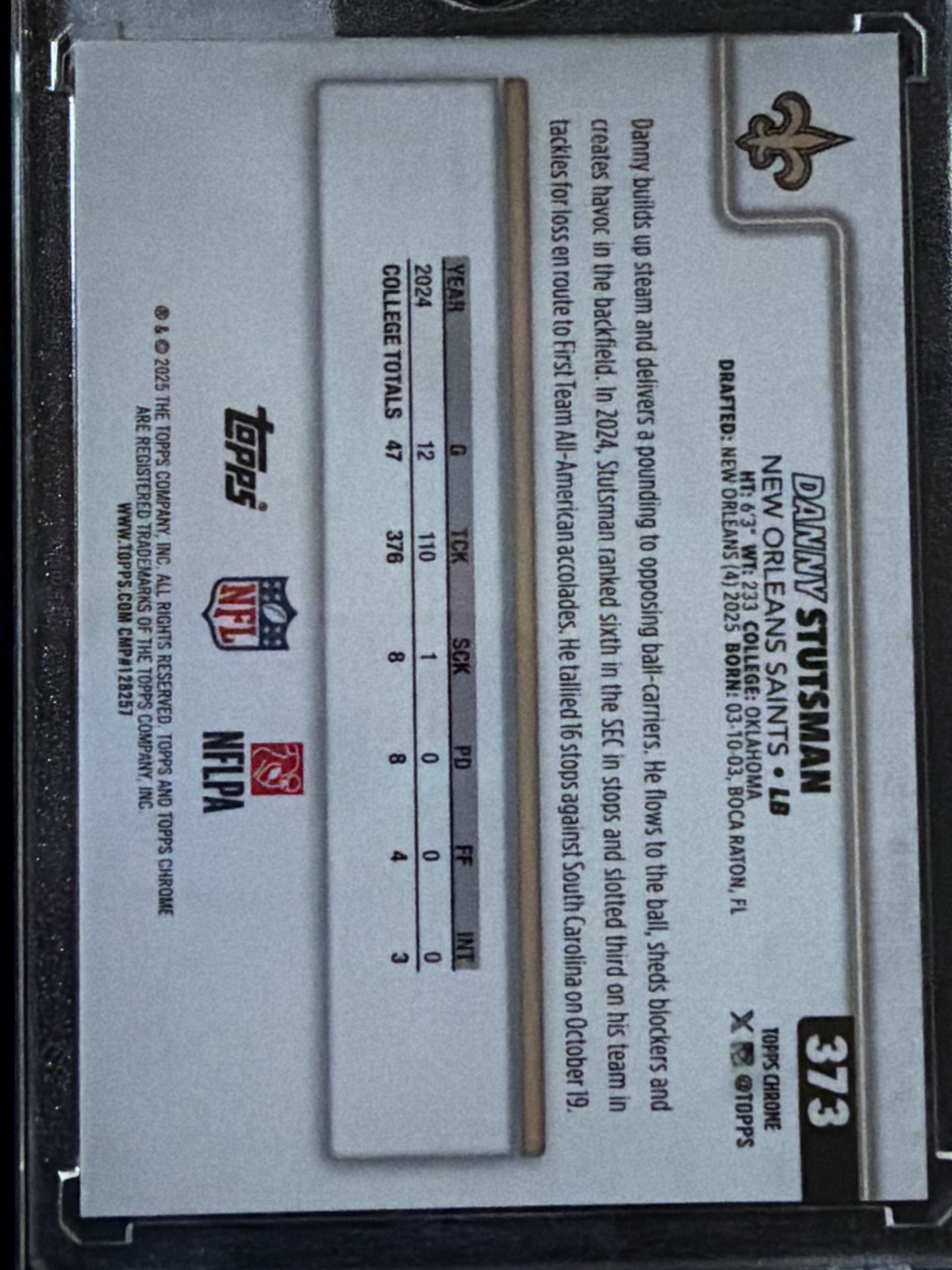 2025 Topps Chrome Danny Stutsman #373 Gold Refractor /50 RC