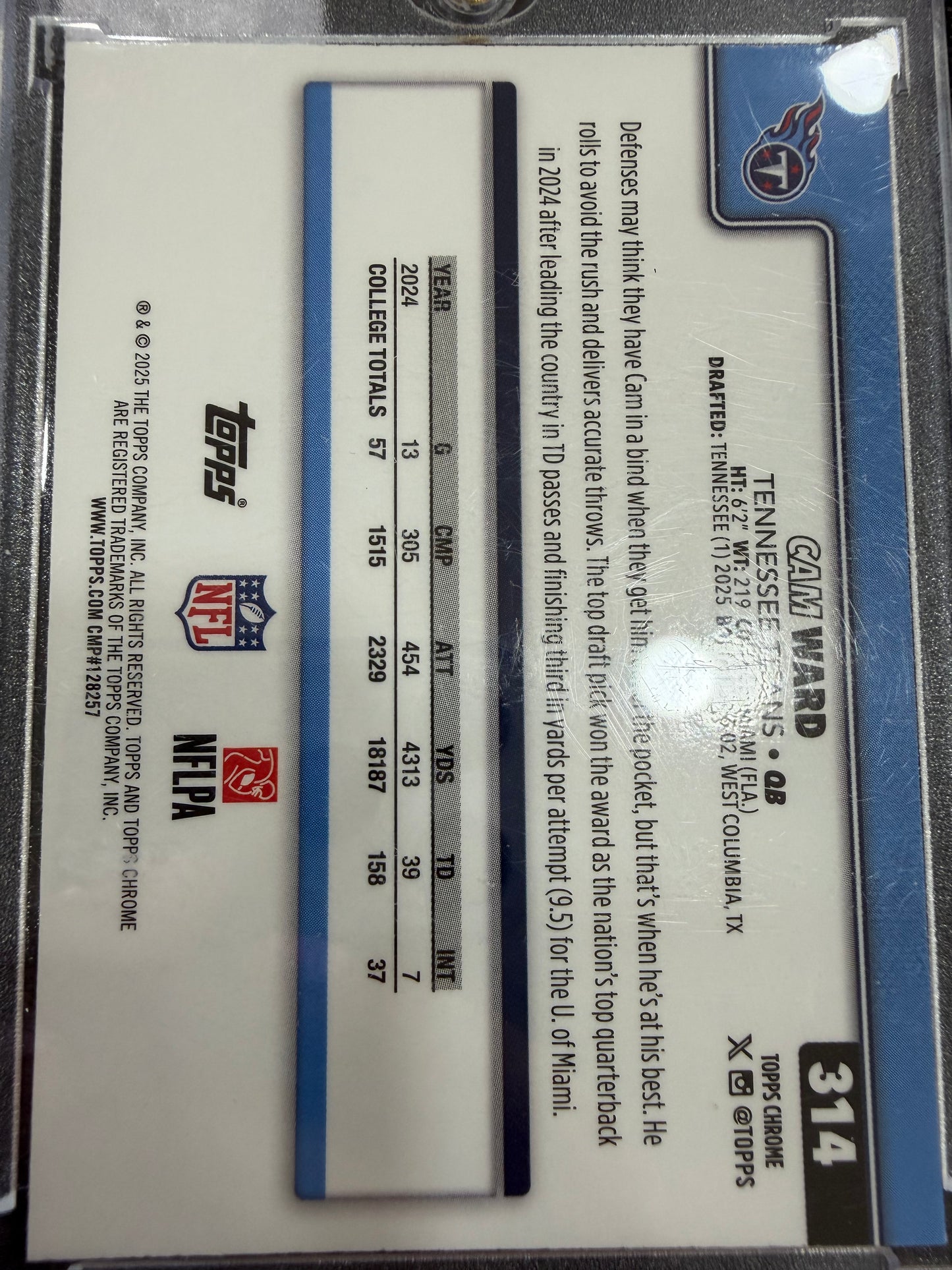 2025 Topps Chrome Cam Ward #314 Speckle Refractor RC