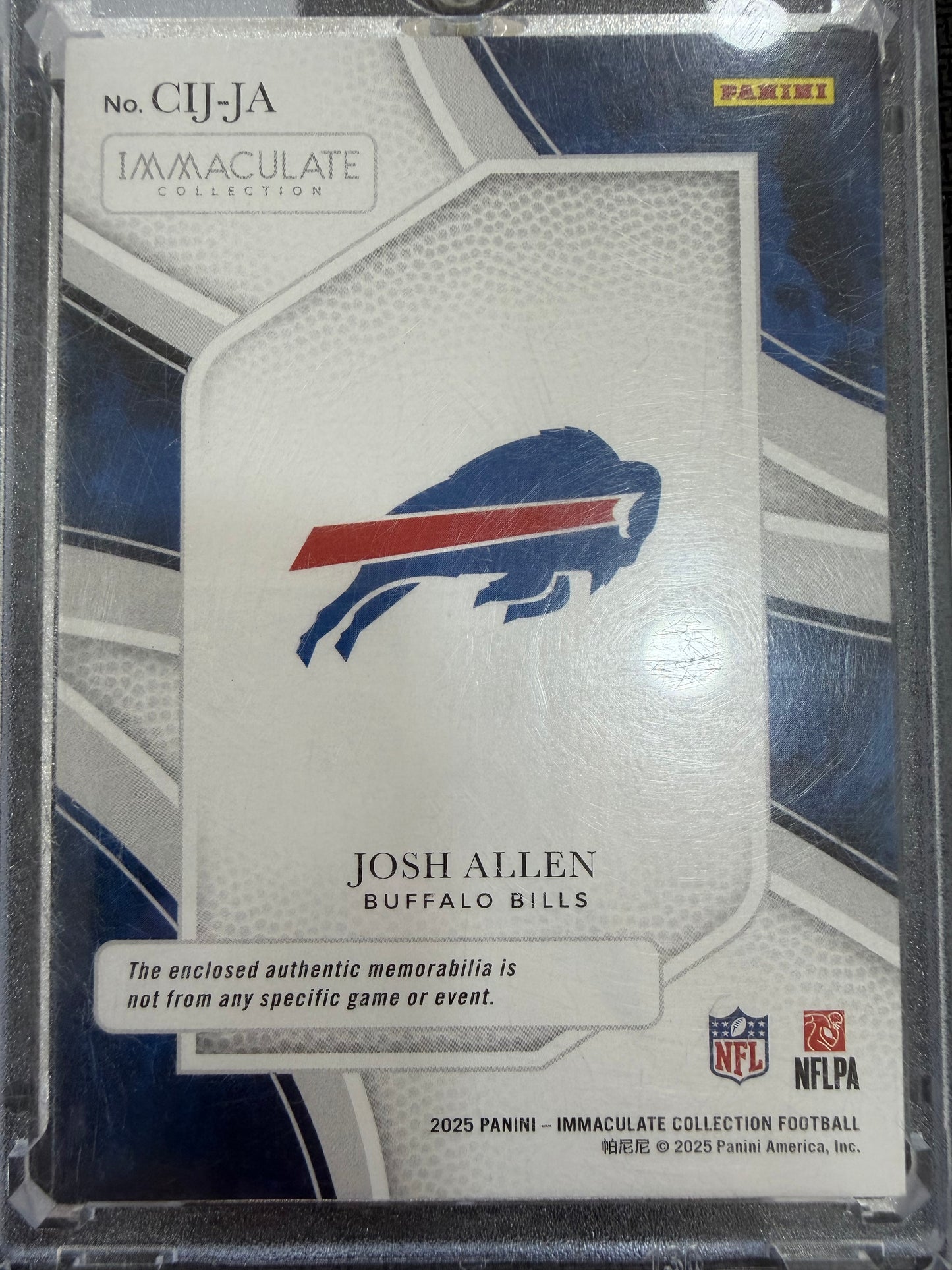 2025 Panini Clearly Immaculate Josh Allen #CIJ-JA /99 Authentic Memorabilia
