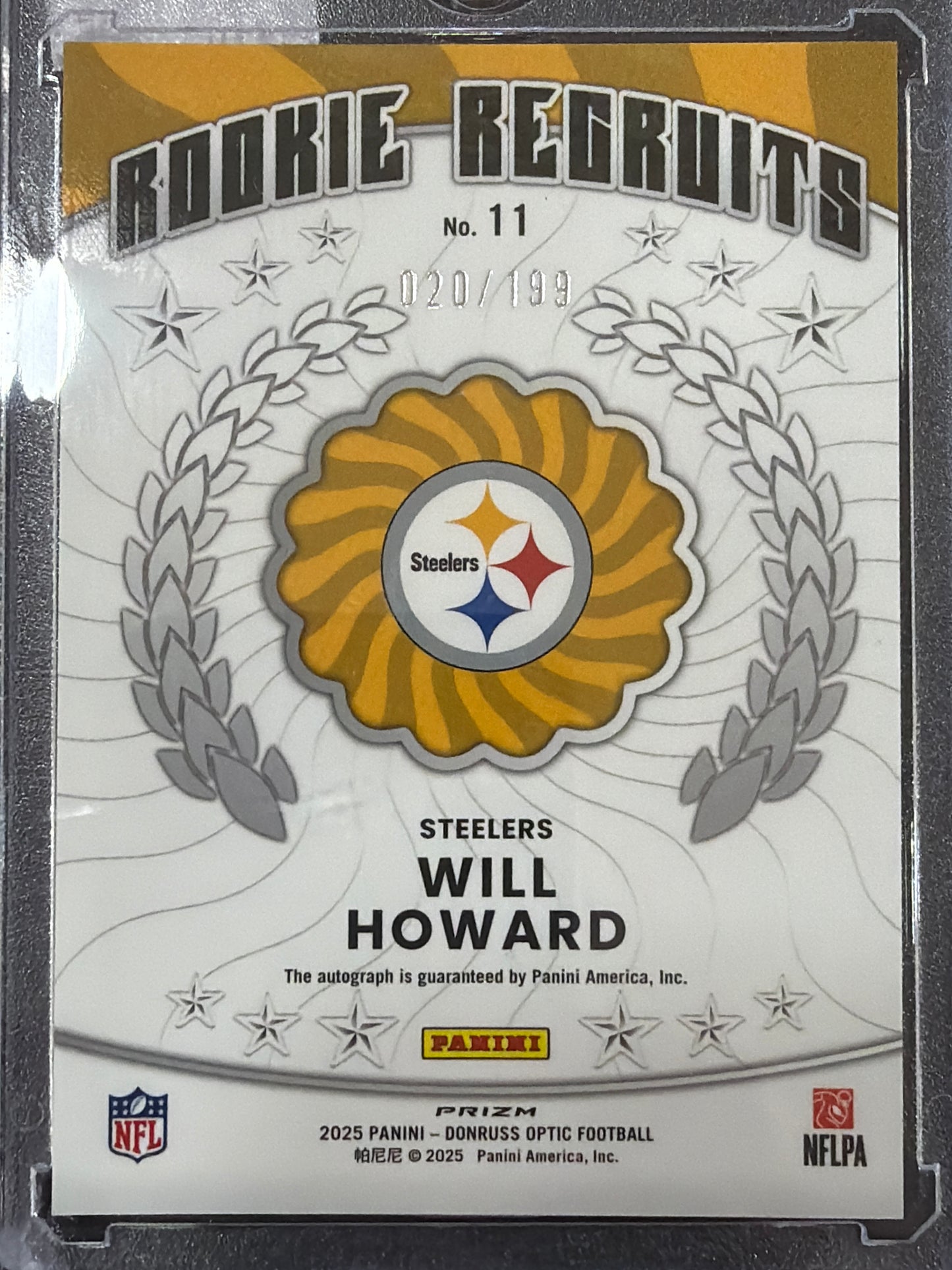 2025 Panini Donruss Optic Rookie Recruits Prizm Will Howard #11 Gold /199 RC