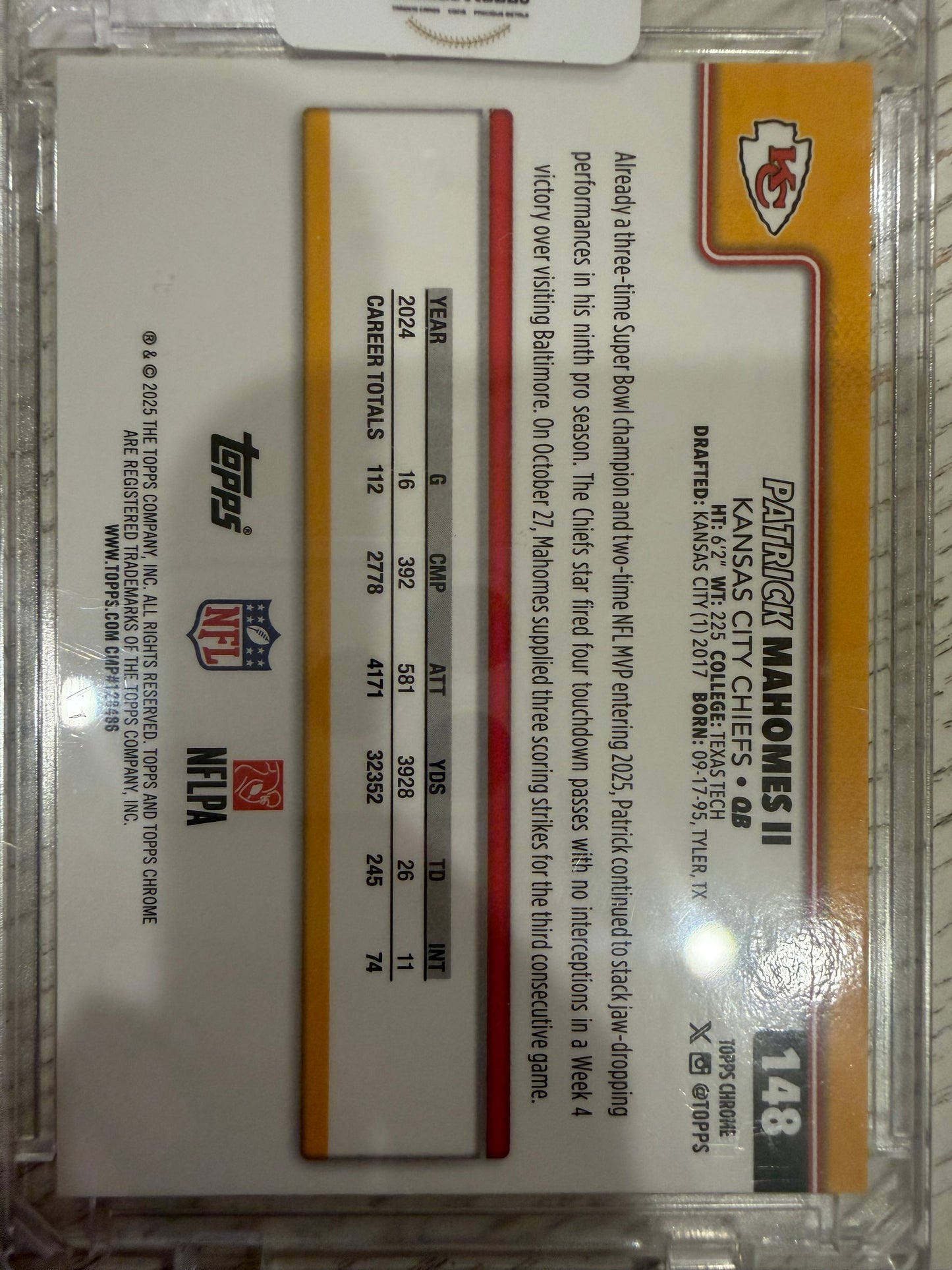 2025 Topps Chrome Patrick Mahomes II #148 Refractor /