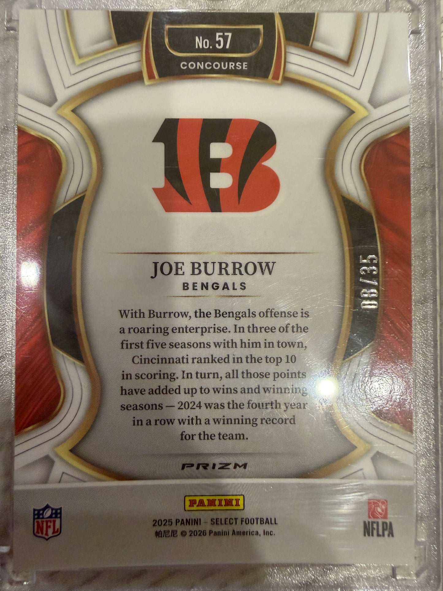 2026 Panini Select Prizm Concourse Joe Burrow #57 Red /35