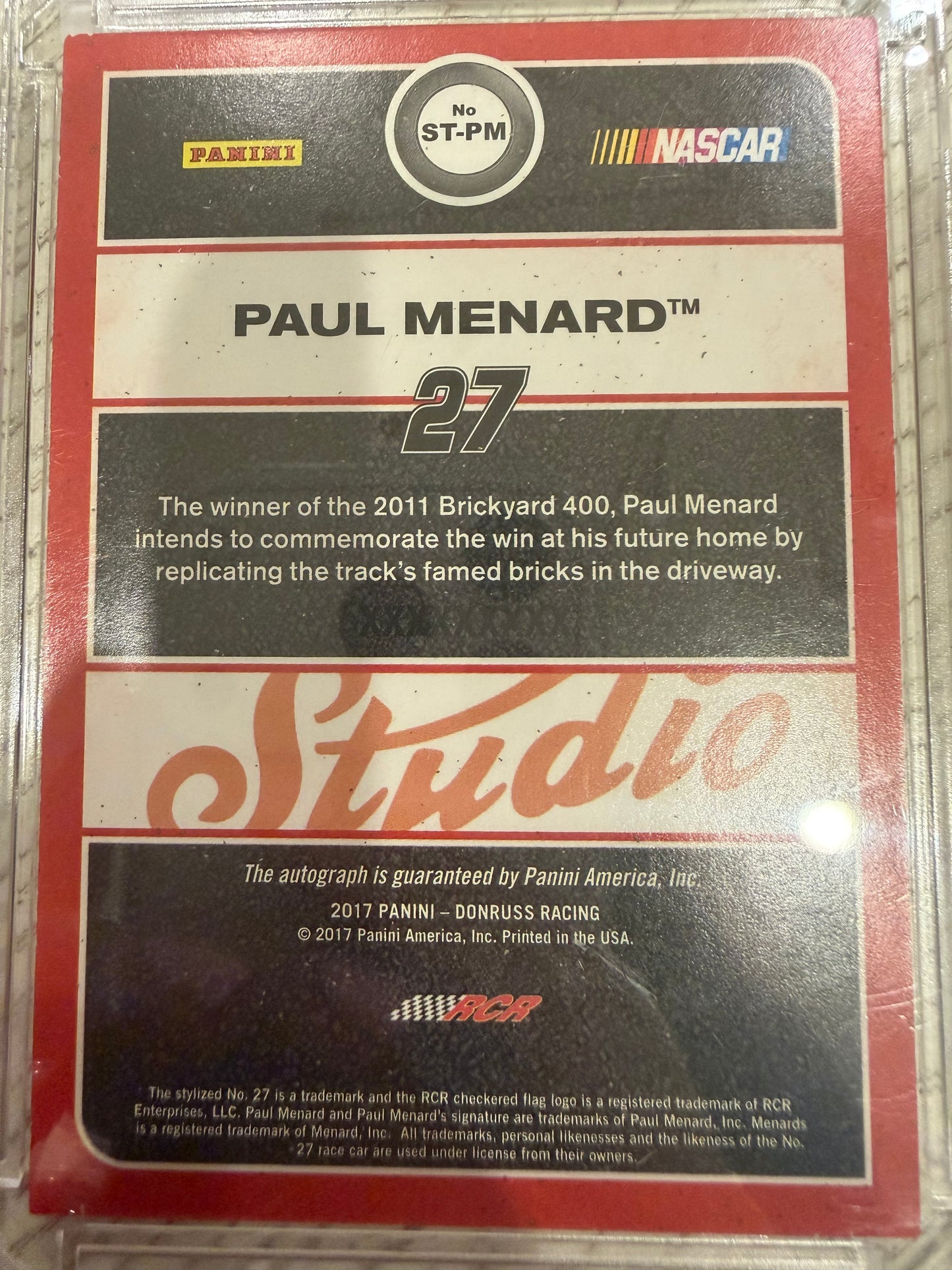 2017 Panini Donruss Racing Studio Paul Menard #ST-PM Gold /25