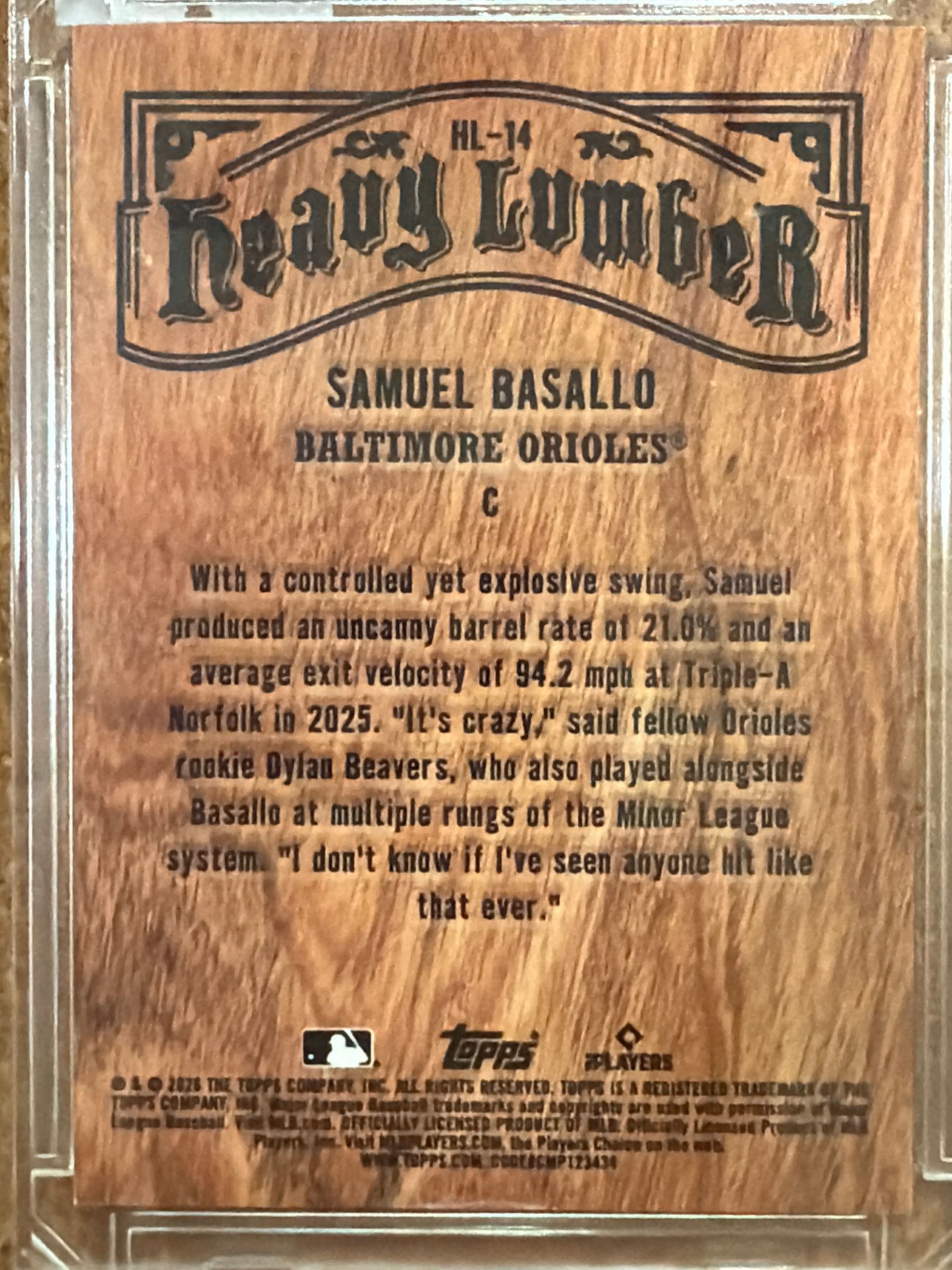 2026 Topps Heavy Lumber Samuel Basallo #HL-14 RC
