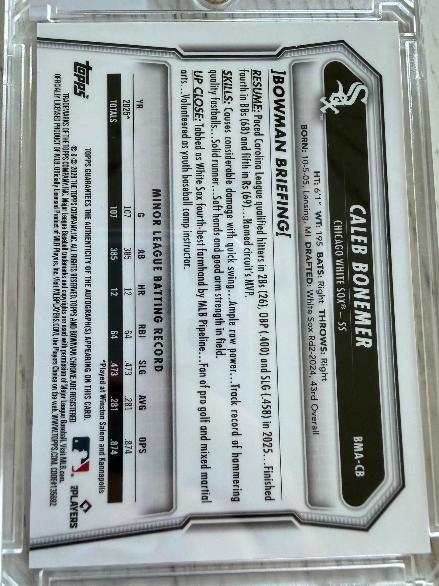 2026 Topps Bowman Chrome Deckle Edge SP Caleb Bonemer #BMA-CB