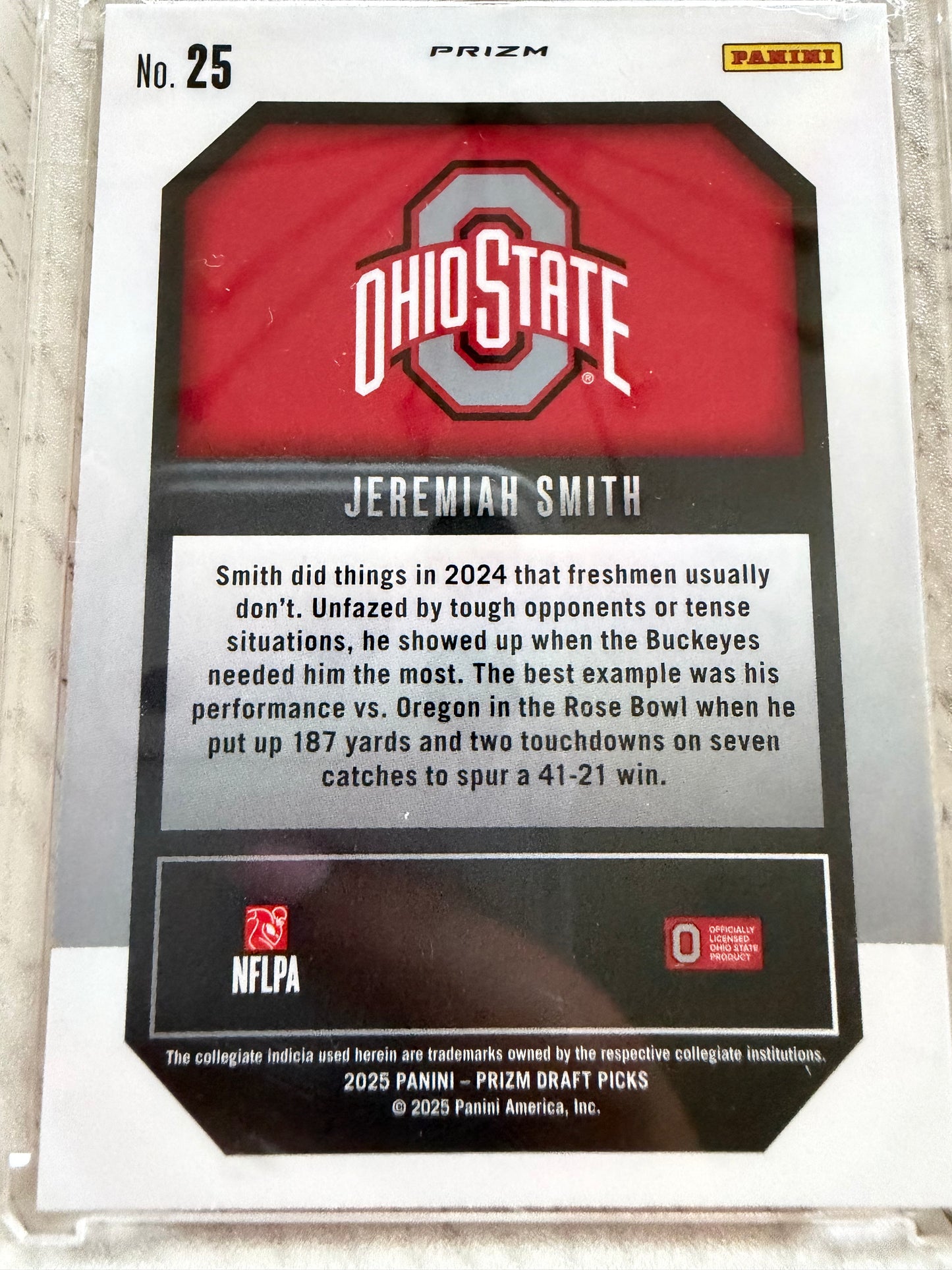 2025 Panini Prizm Draft Picks New Recruits Jeremiah Smith #25 Red Cracked Ice