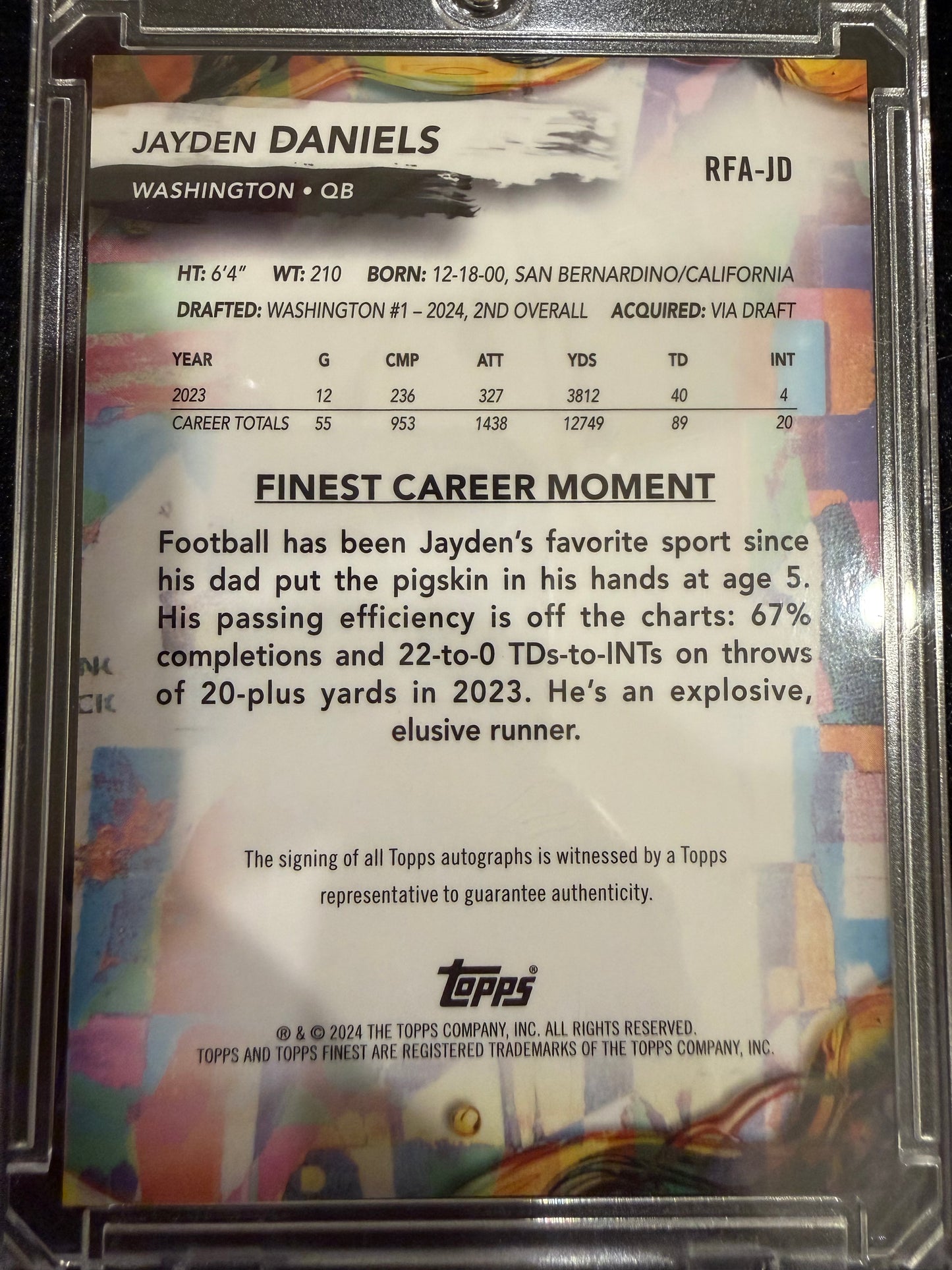 2024 Topps Finest Jayden Daniels #RFA-JD Gold Refractor /50 RC