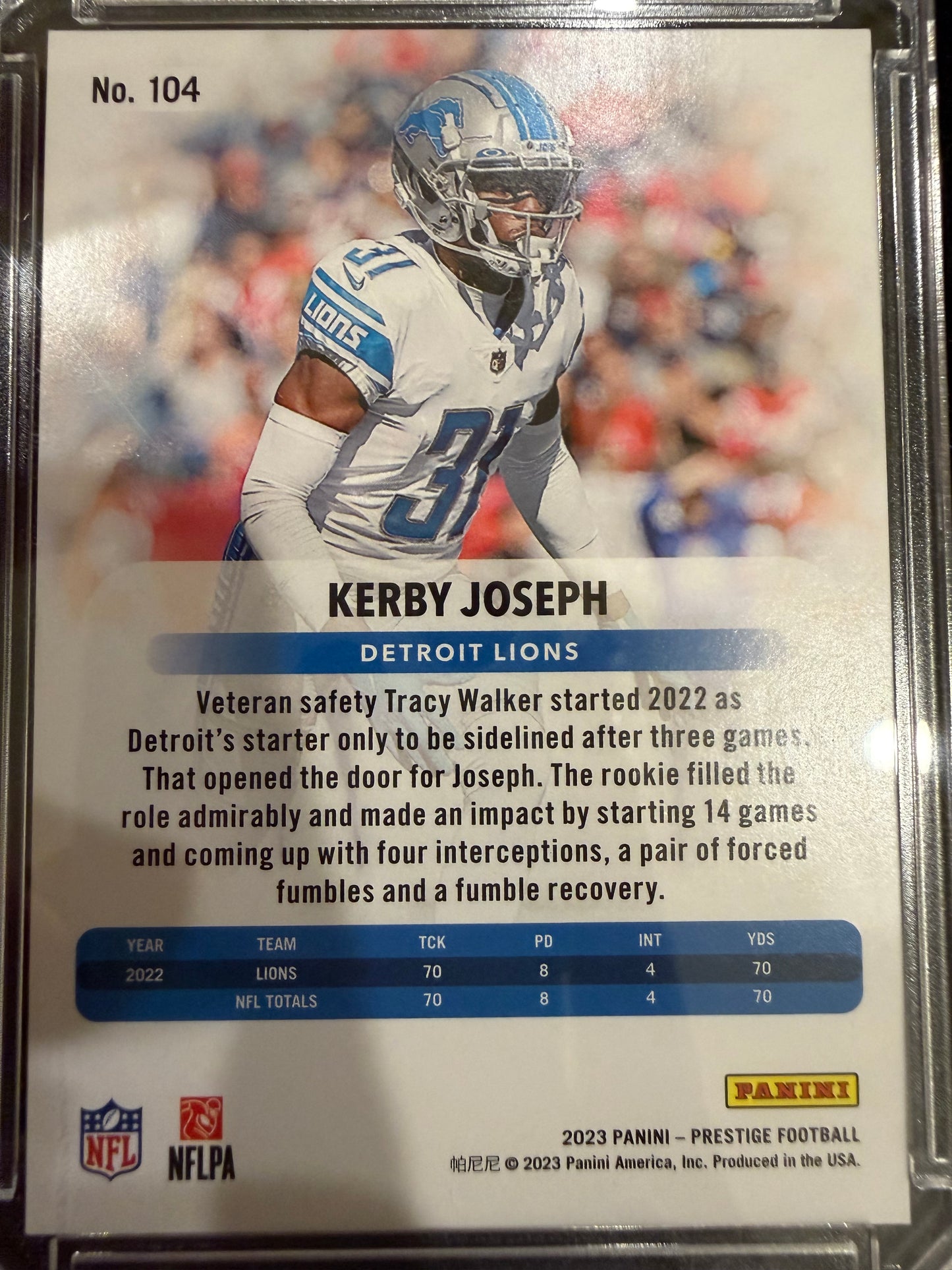2023 Panini Prestige Xtra Points Kerby Joseph #104 Gold /75