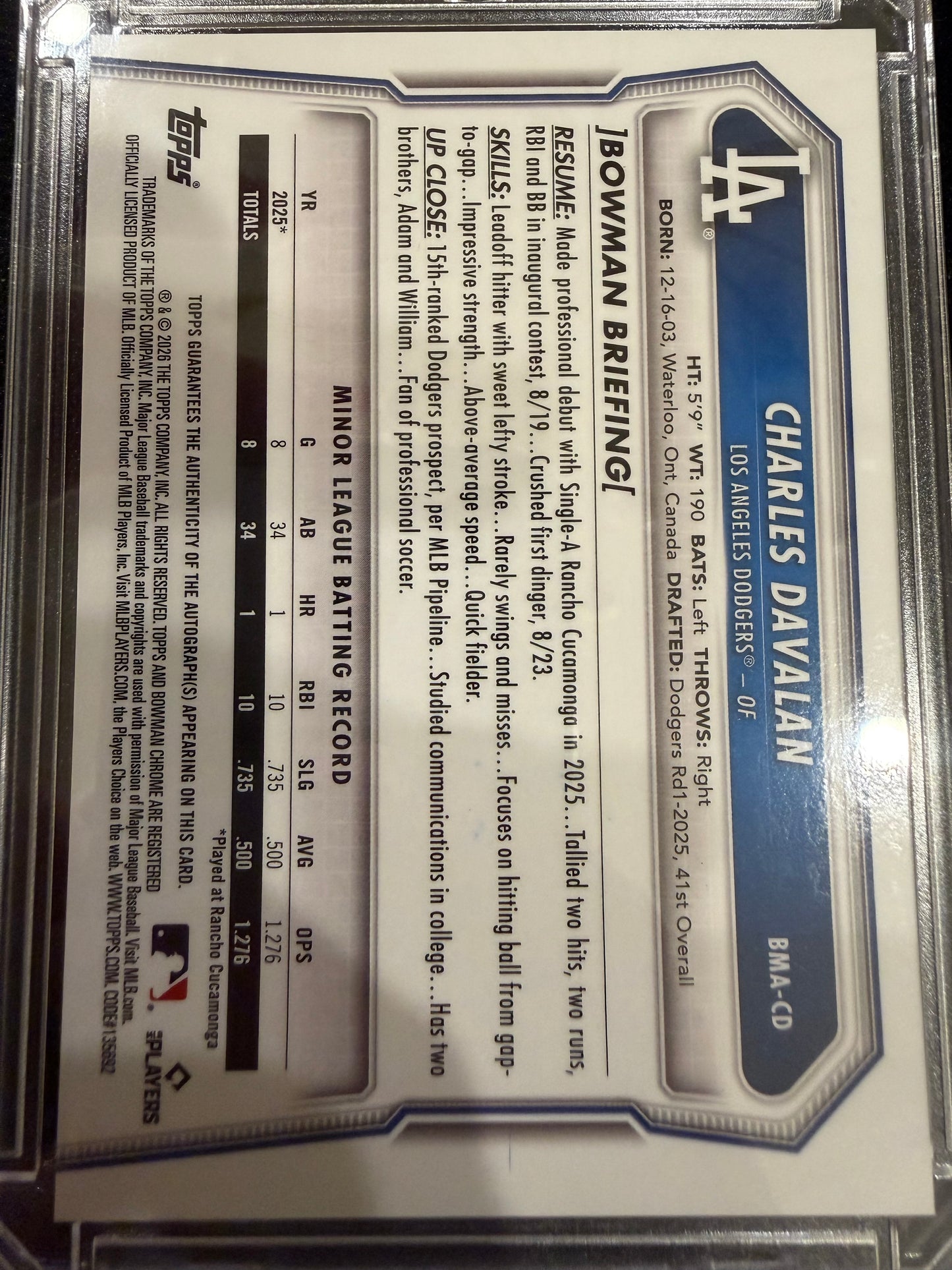 2024 Bowman Chrome Mojo Charles Davalan #BMA-CD Refractor