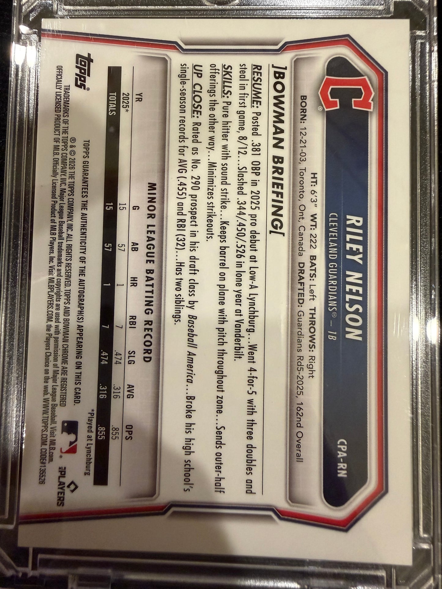 2026 Topps Bowman Chrome Riley Nelson #CPA-RN Orange Refractor /25 1st Bowman
