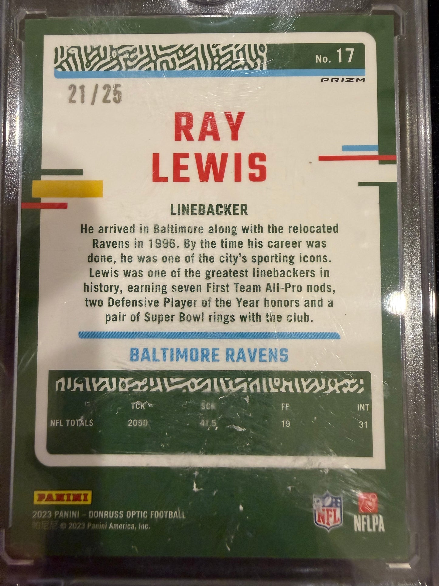 2023 Panini Donruss Optic Prizm Ray Lewis #17 Green /25