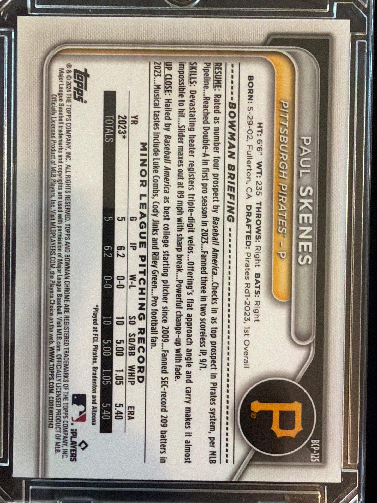 2024 Bowman Chrome Paul Skenes #BCP-125 Speckle Refractor