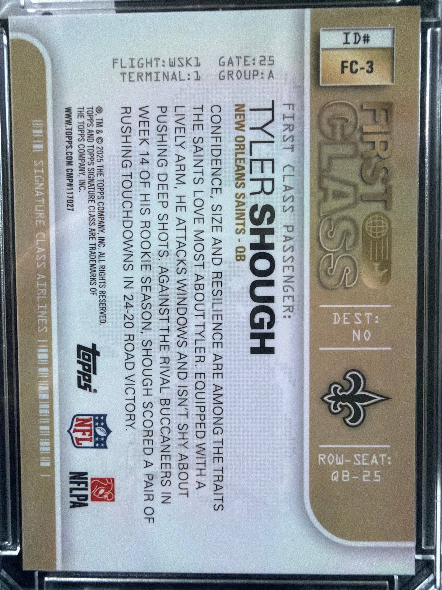 2025 Topps Signature Class First Class Tyler Shough #FC-3 Refractor RC
